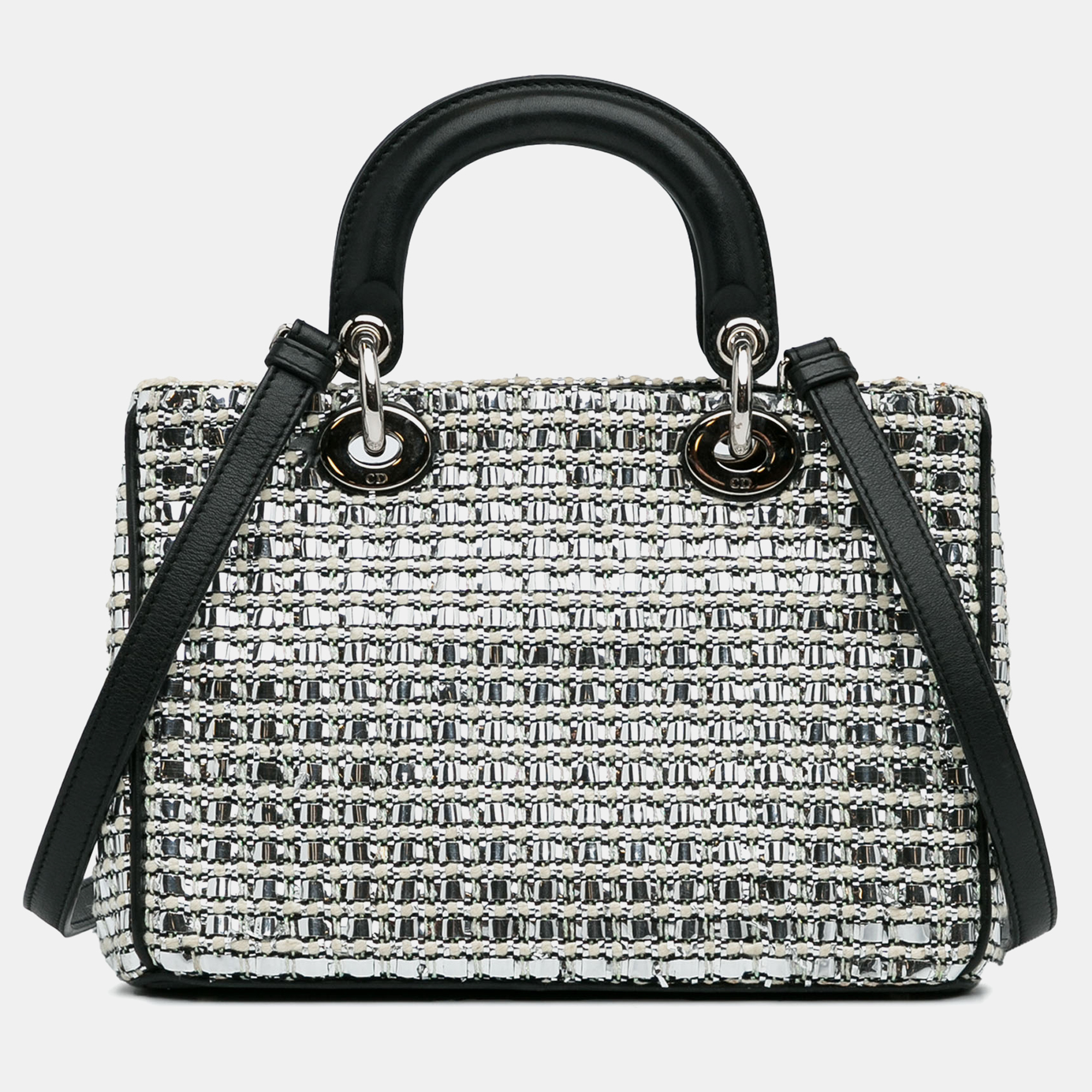 Dior Black Silver Tweed Dior Small Tweed Patch Diorissimo Tote