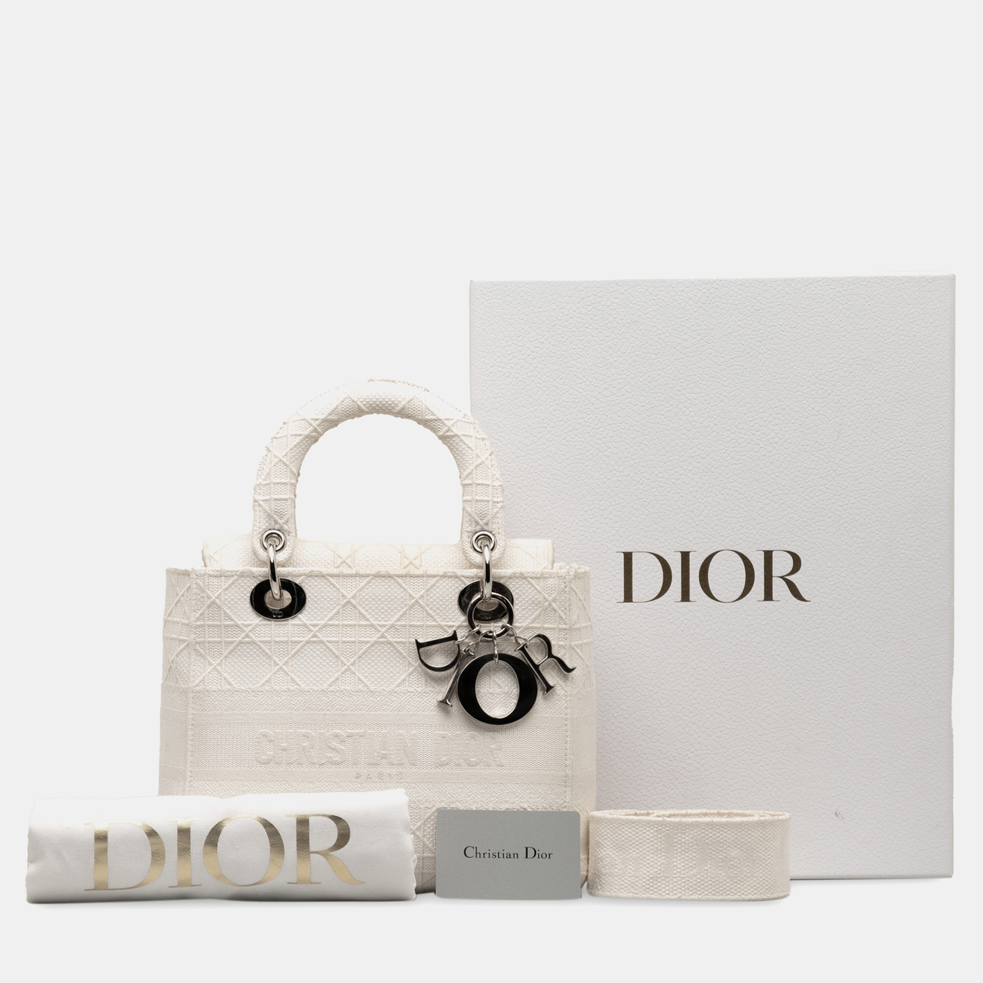 Dior White Canvas And Fabric Dior Medium Cannage Lady D-Lite