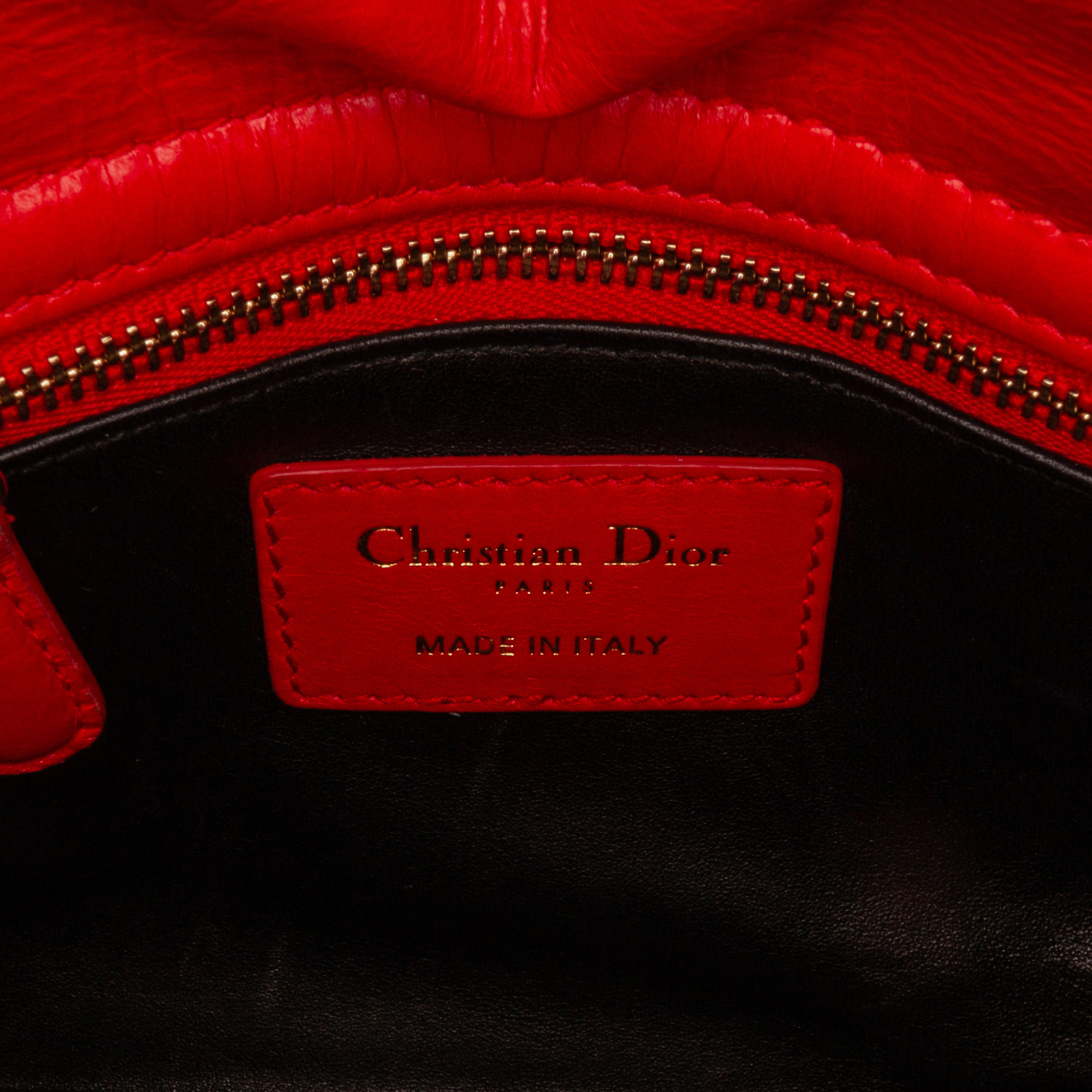 Dior Red Leather Dior Mini Calfskin Sequin Embellished Lady Dior