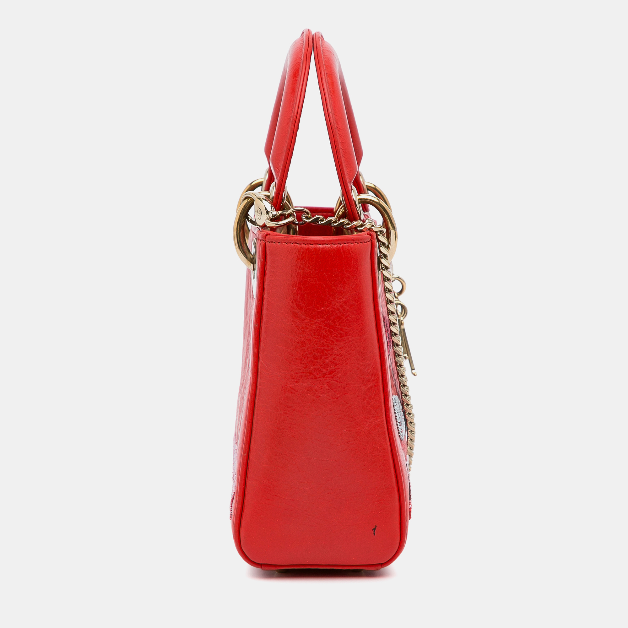 Dior Red Leather Dior Mini Calfskin Sequin Embellished Lady Dior