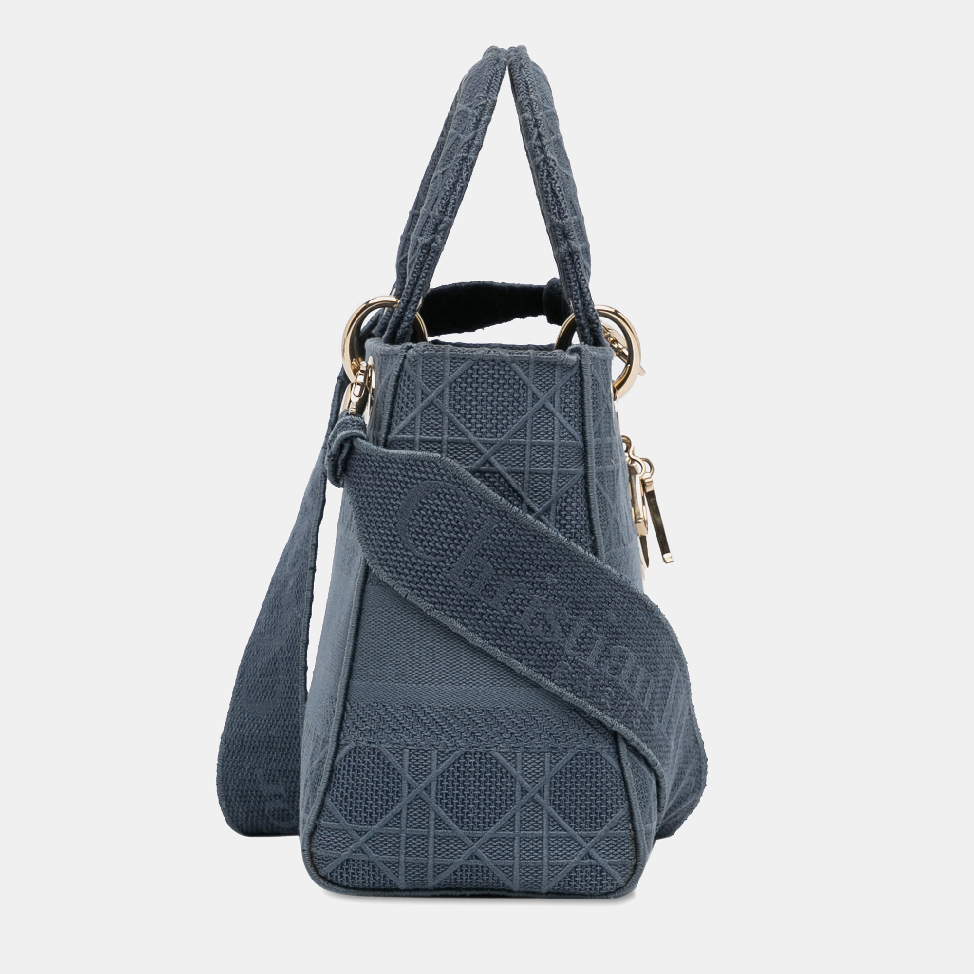 Dior Blue Canvas And Fabric Dior Medium Cannage Lady D-Lite