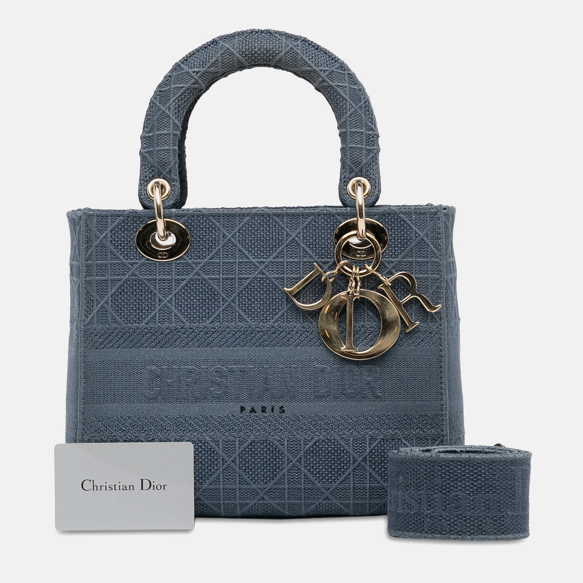 Dior Blue Canvas And Fabric Dior Medium Cannage Lady D-Lite