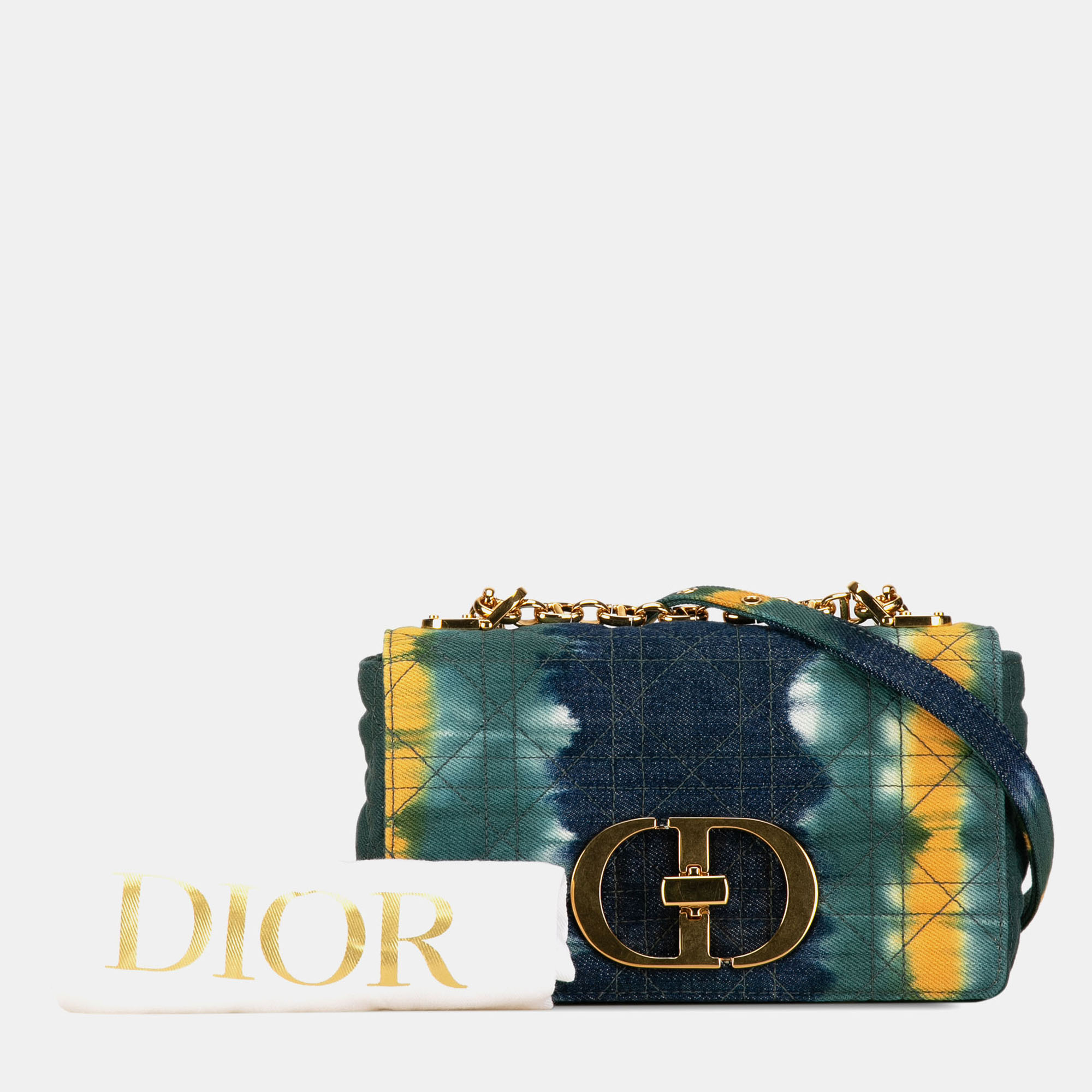 Dior Blue Denim Small Denim Tie-Dye Cannage Caro Bag