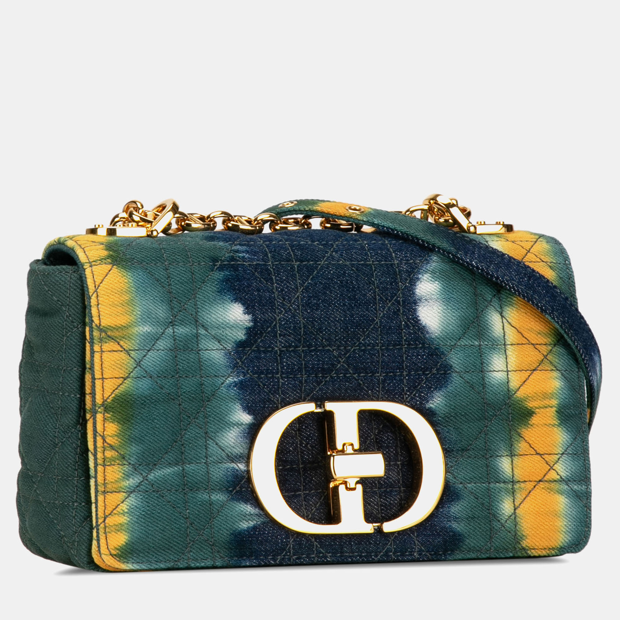 Dior Blue Denim Small Denim Tie-Dye Cannage Caro Bag