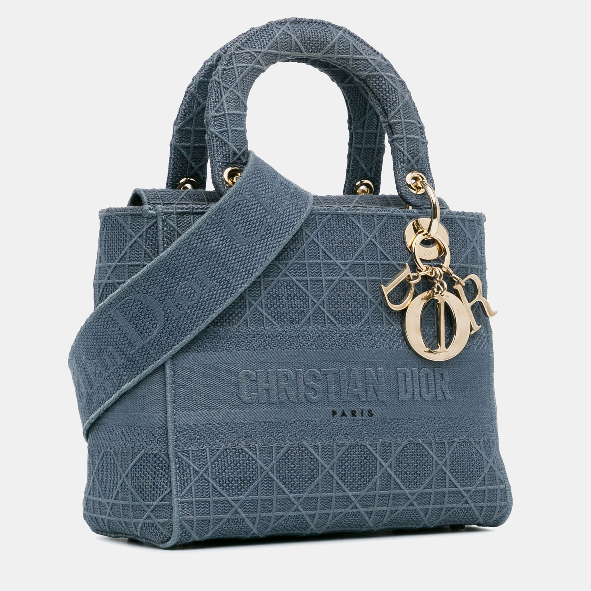 Dior Blue Canvas Medium Cannage Lady D-Lite Bag