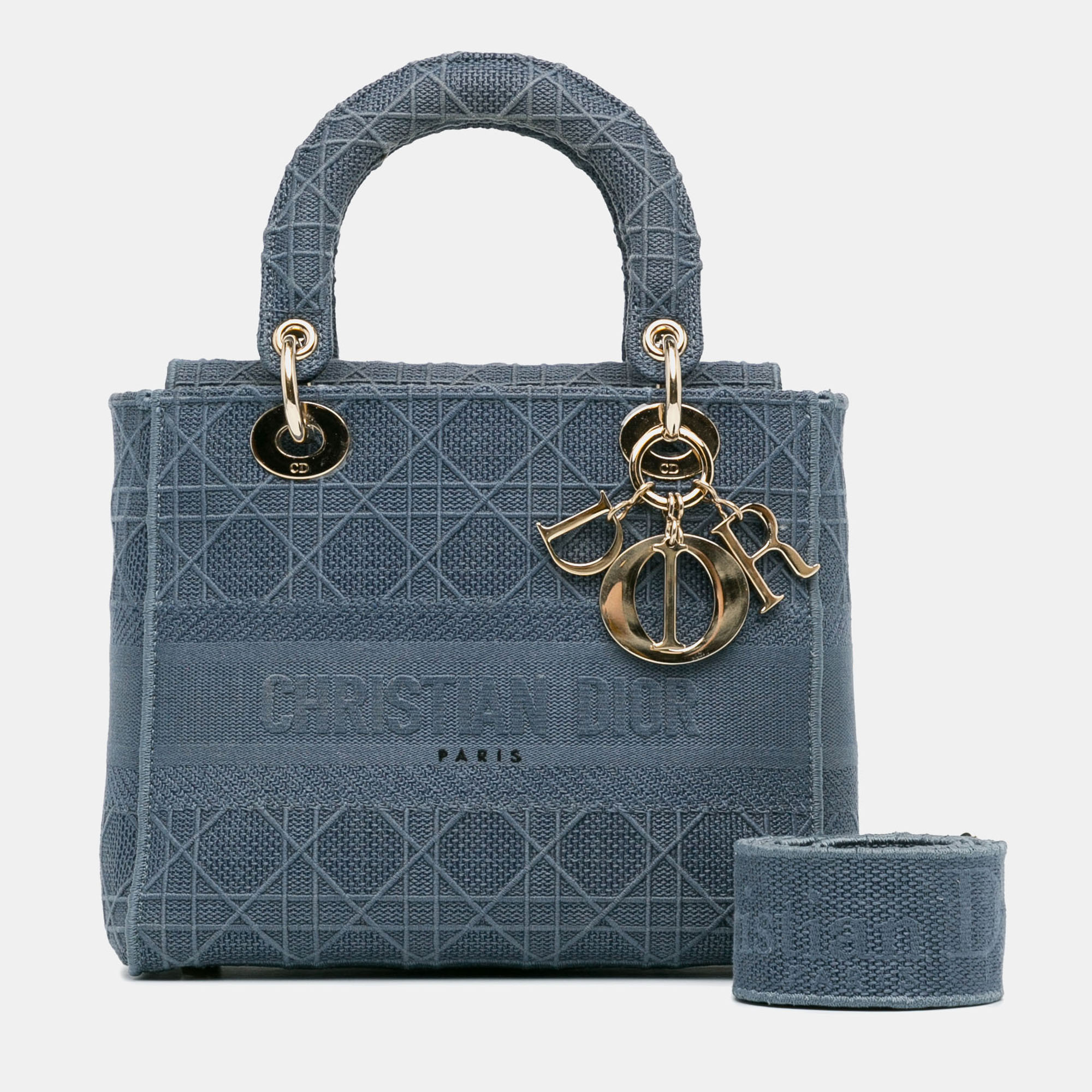 Dior Blue Canvas Medium Cannage Lady D-Lite Bag