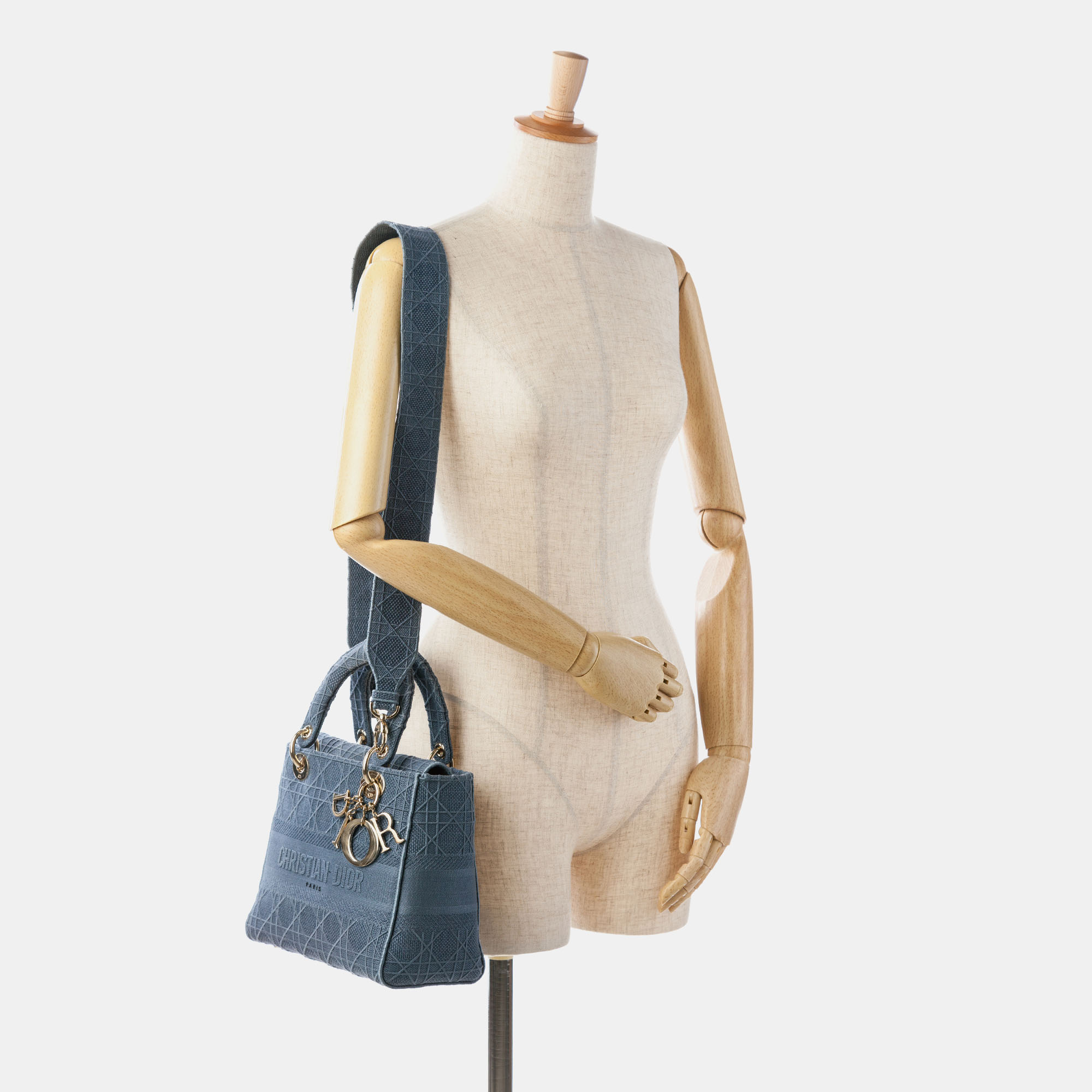 Dior Blue Canvas Medium Cannage Lady D-Lite Bag