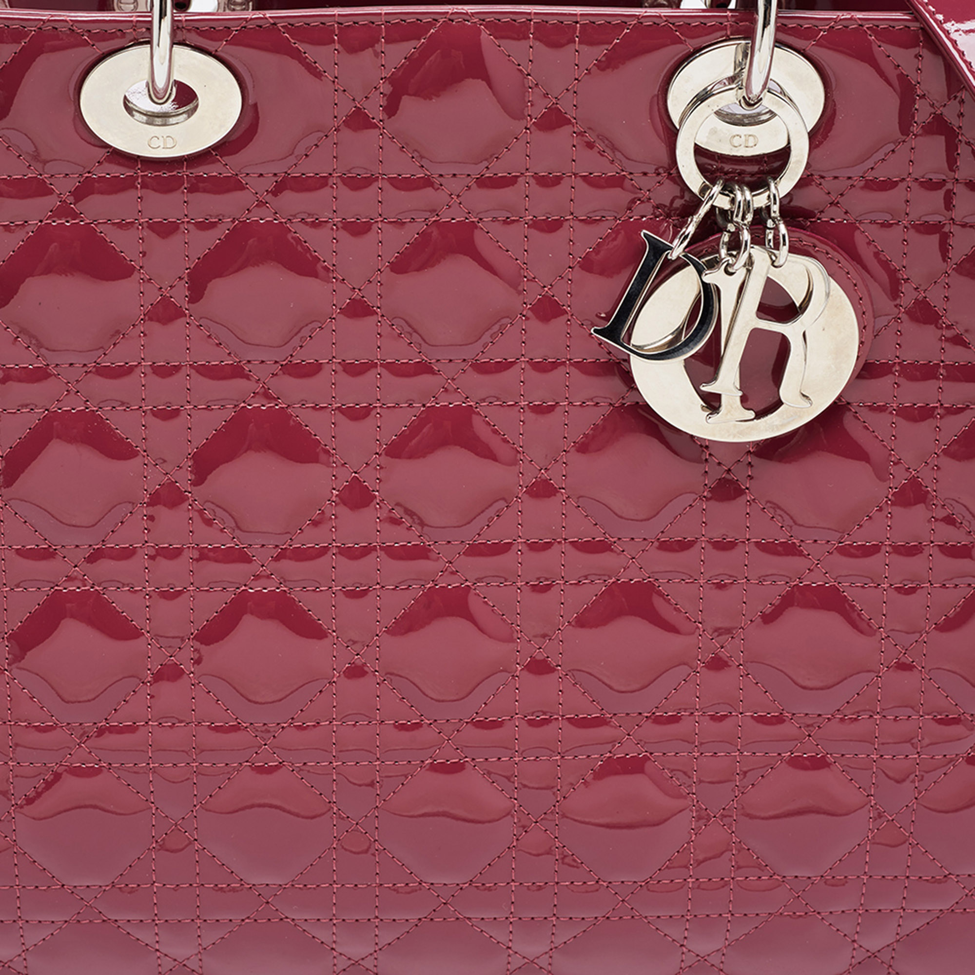 Dior Fuchsia Cannage Patent Leather Large Lady Dior Tote