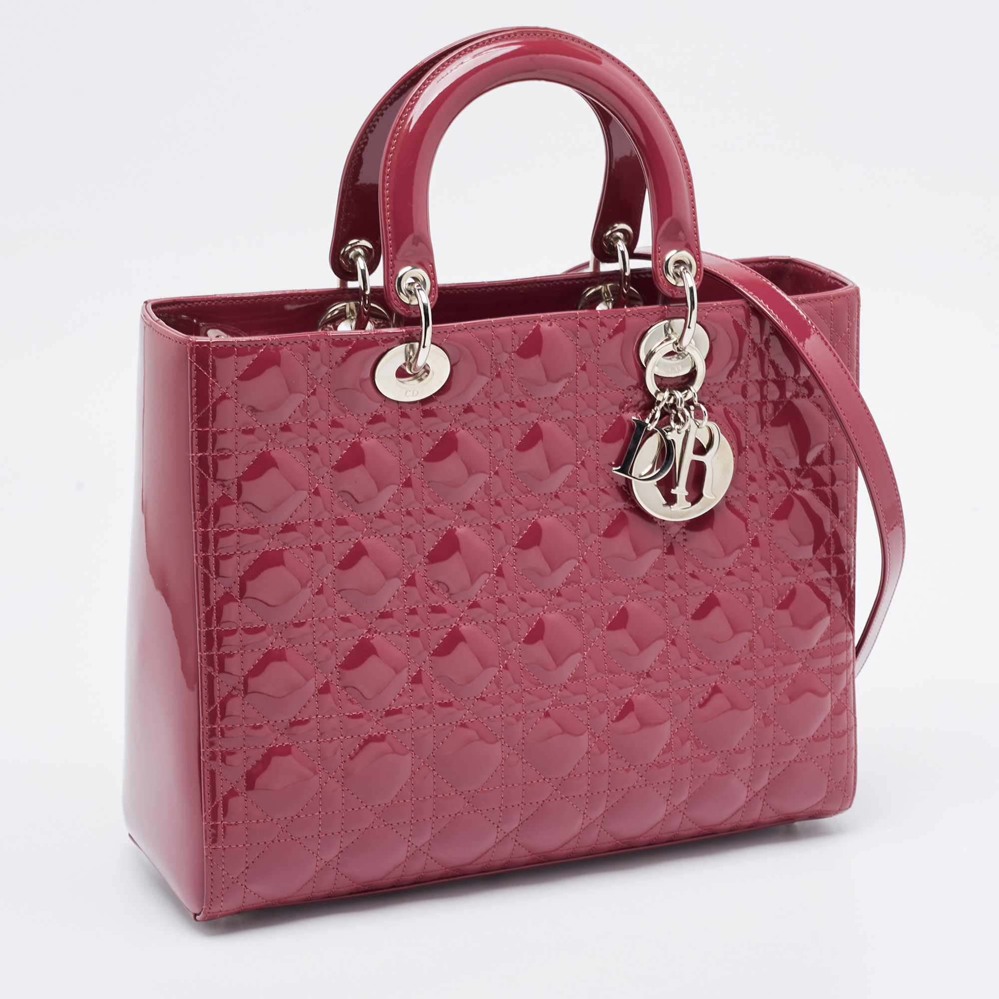 Dior Fuchsia Cannage Patent Leather Large Lady Dior Tote