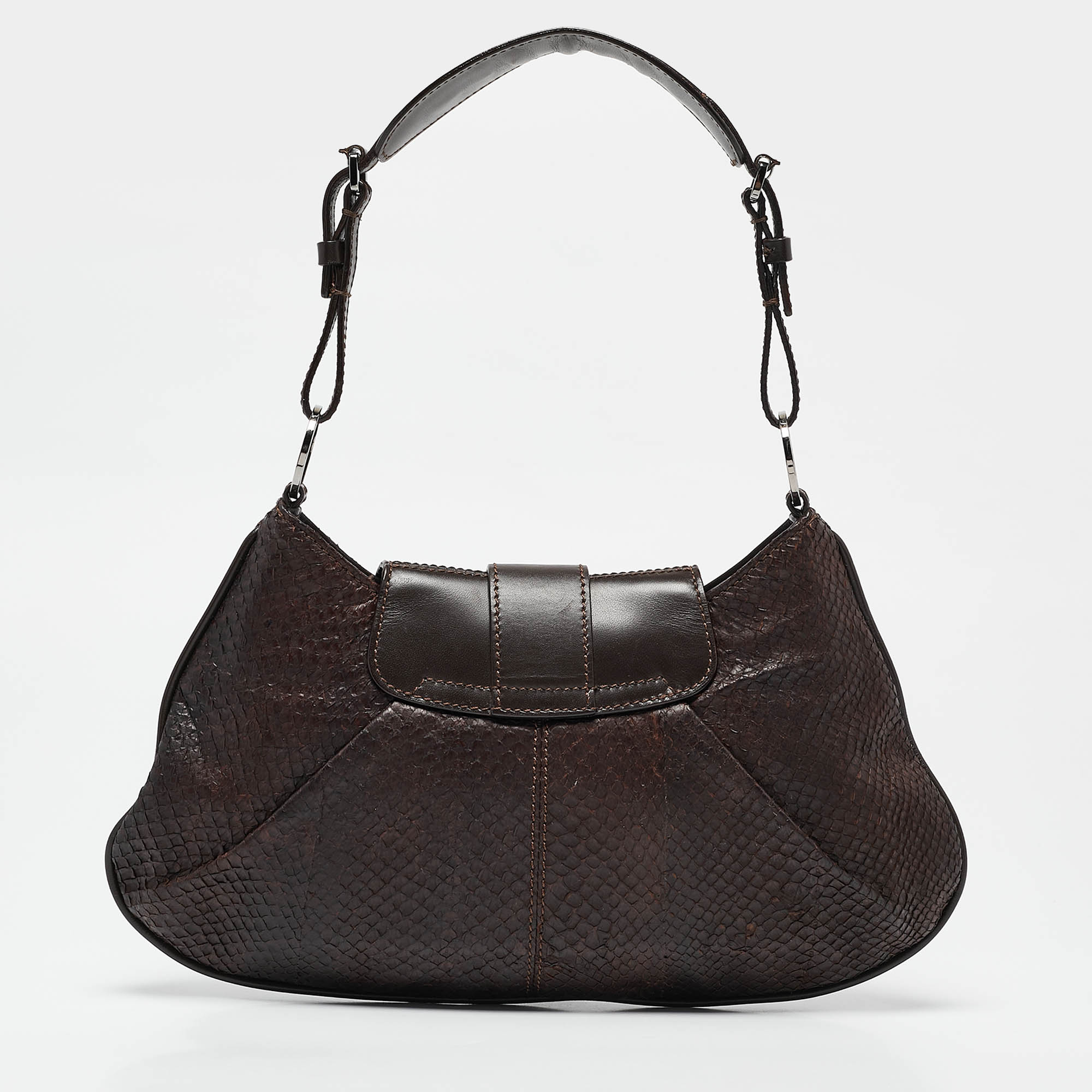 Dior Brown Leather And Python Vintage Baguette Bag