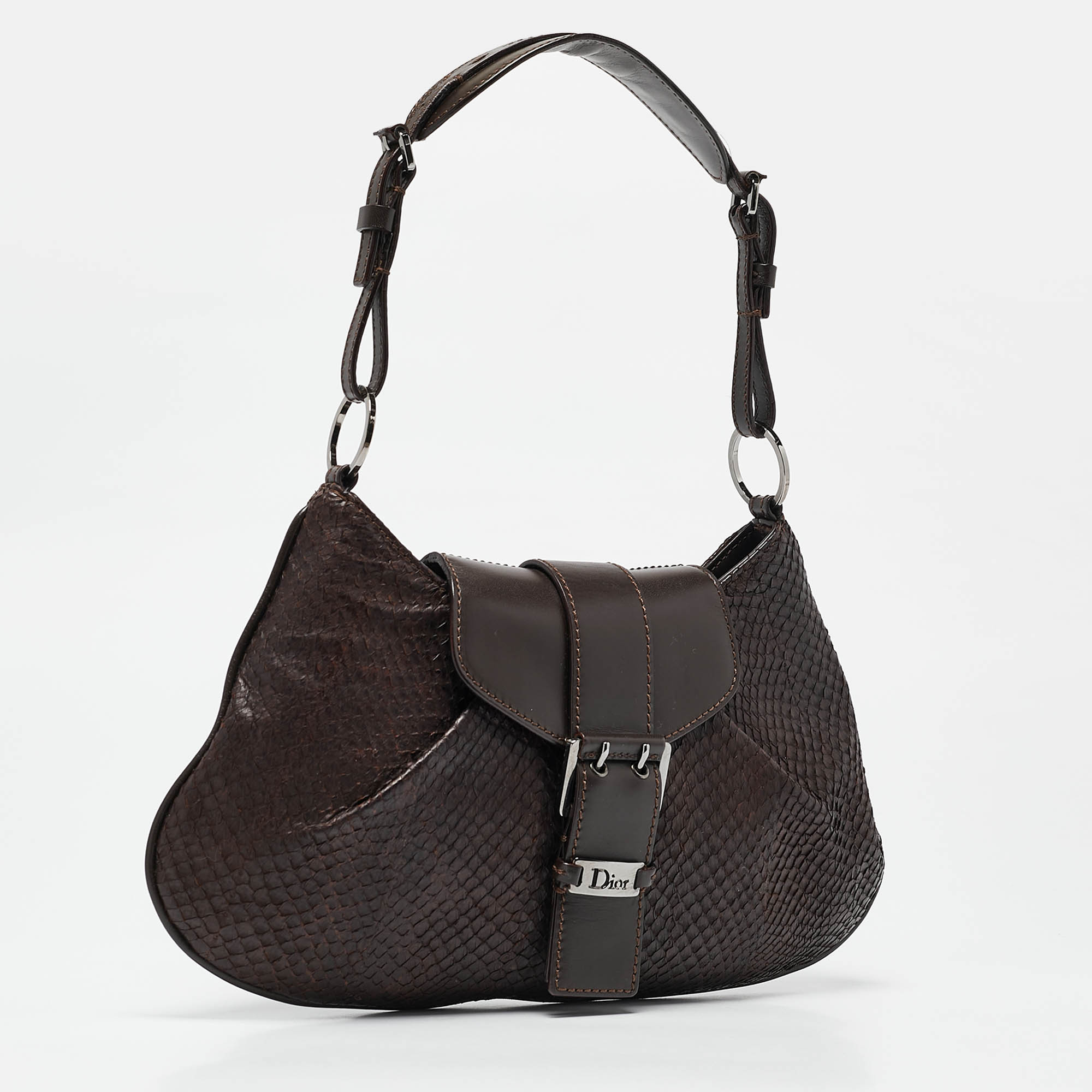 Dior Brown Leather And Python Vintage Baguette Bag