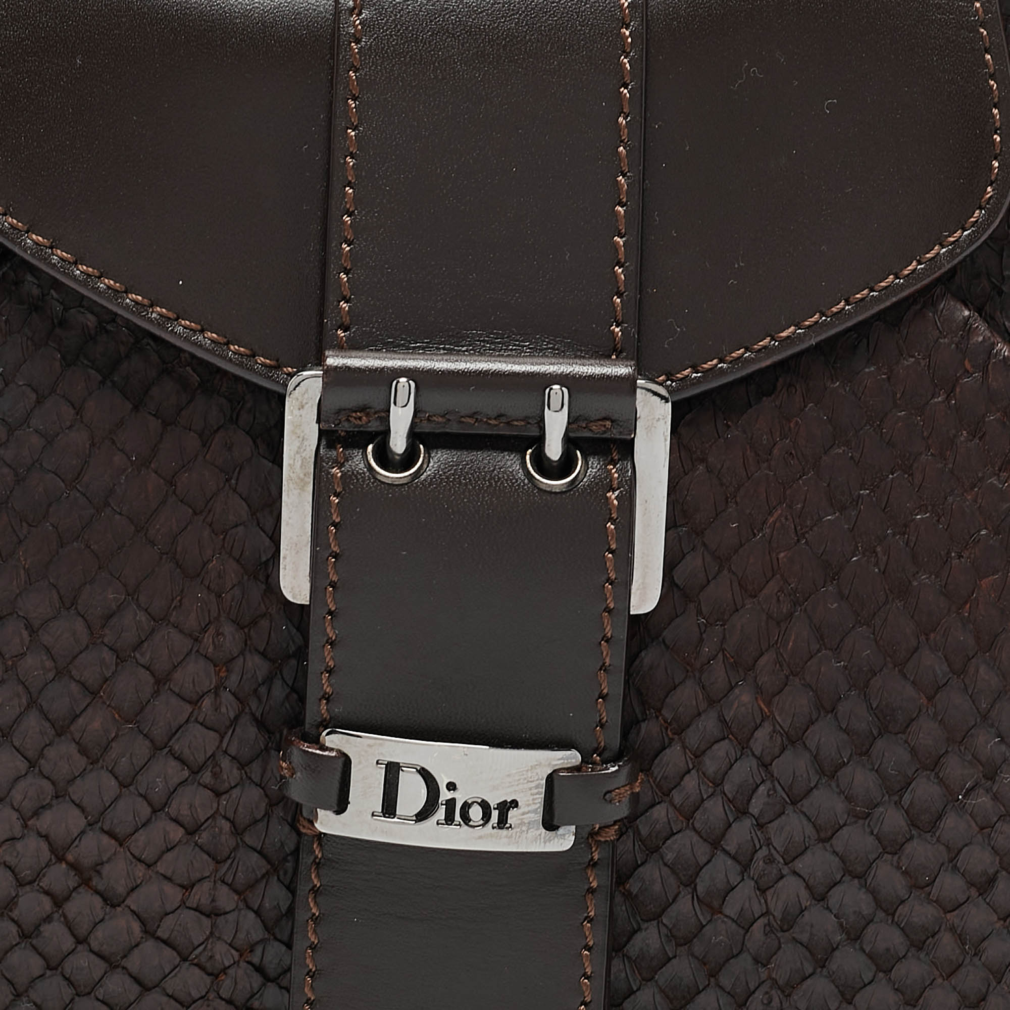 Dior Brown Leather And Python Vintage Baguette Bag