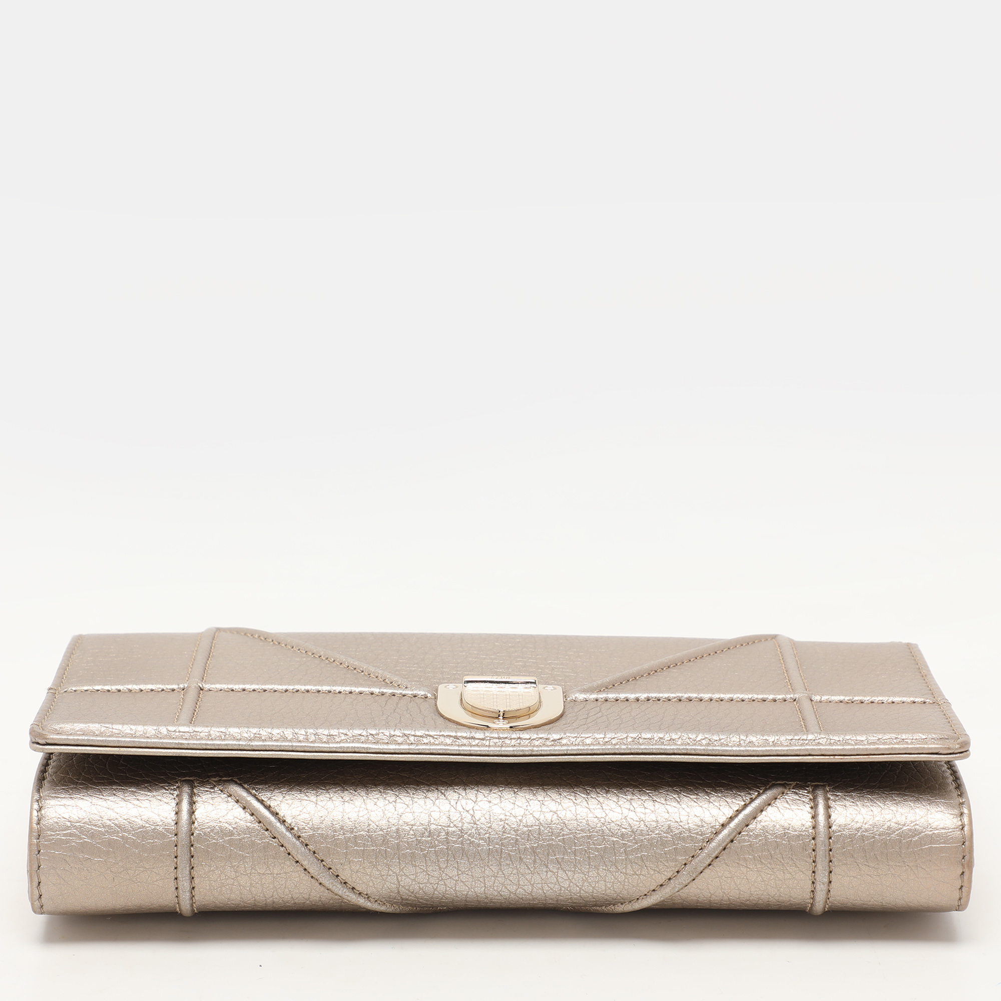 Dior Metallic Beige Leather Diorama Wallet On Chain