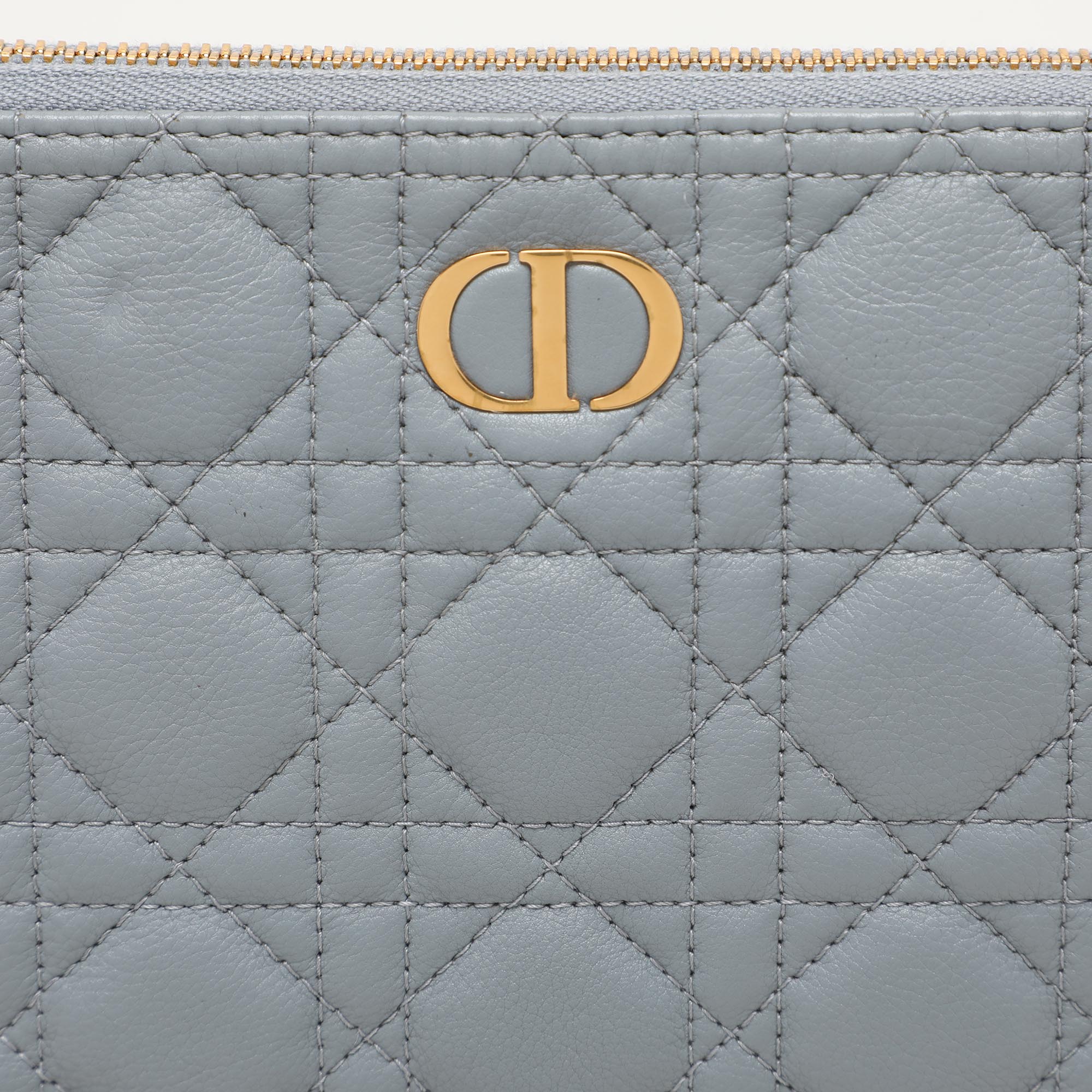 Dior Dust Blue Quilted Leather Caro Wristlet Clutch