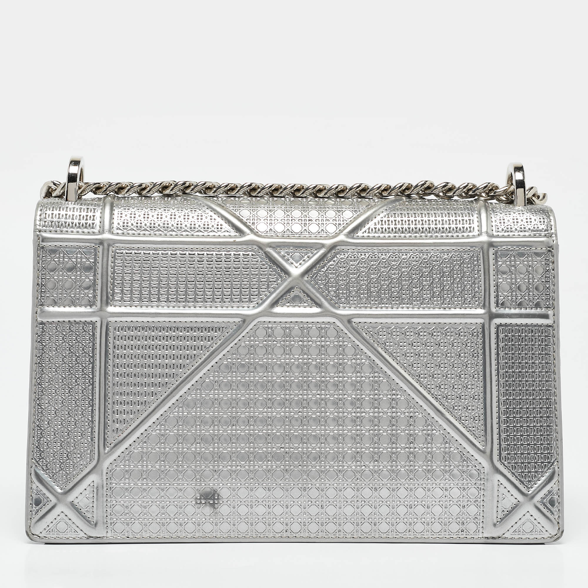 Dior Silver Leather Medium Diorama Flap Shoulder Bag