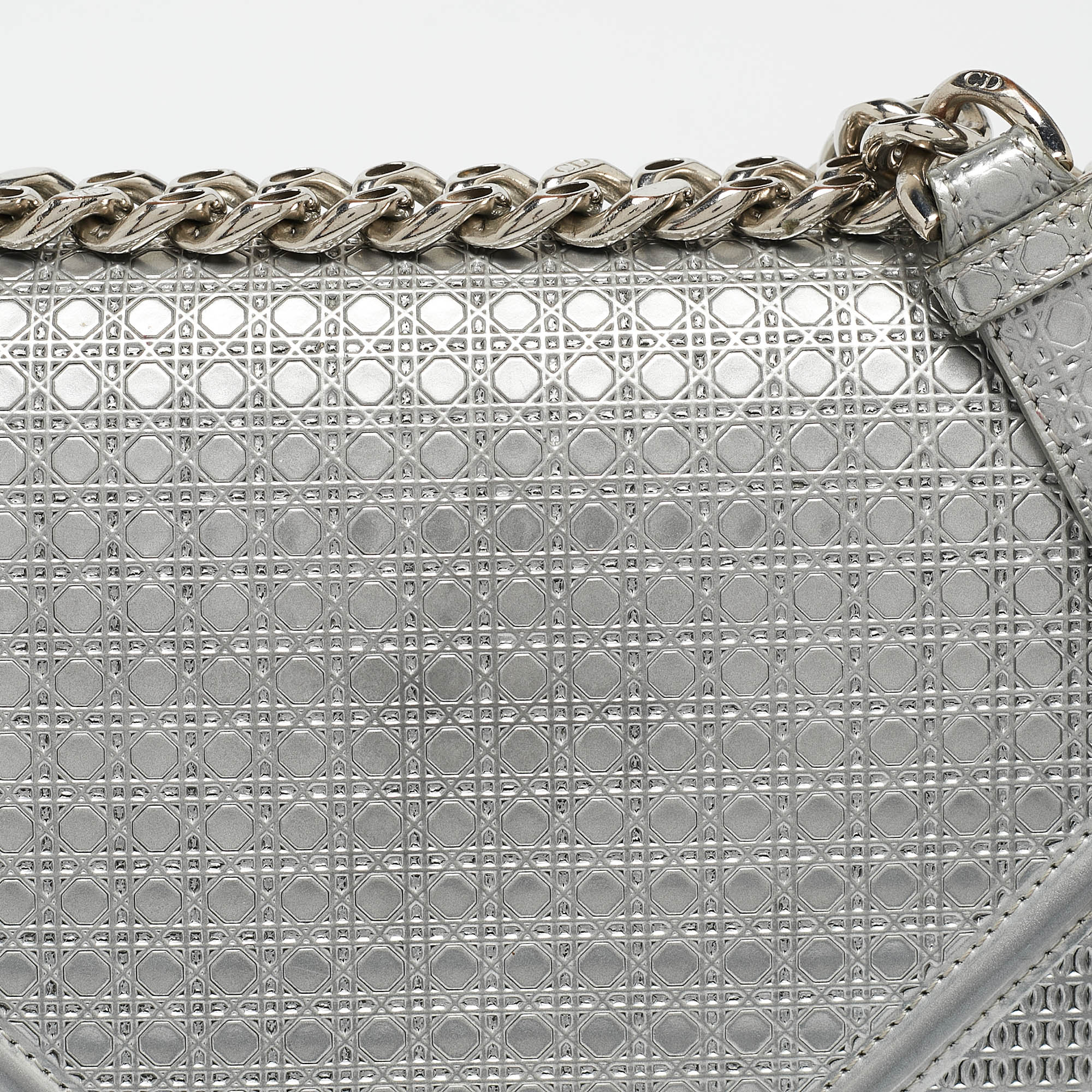 Dior Silver Leather Medium Diorama Flap Shoulder Bag