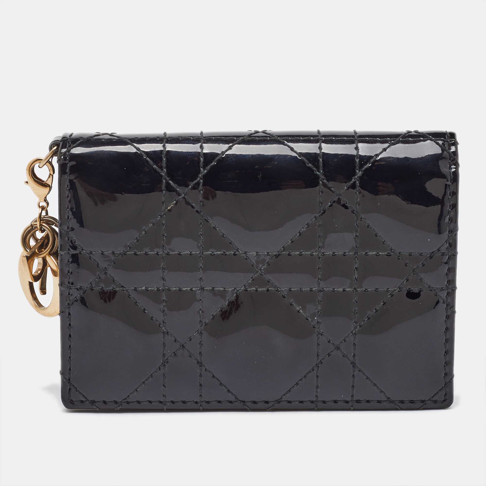 Dior Black Cannage Patent Leather Lady Dior Card Case
