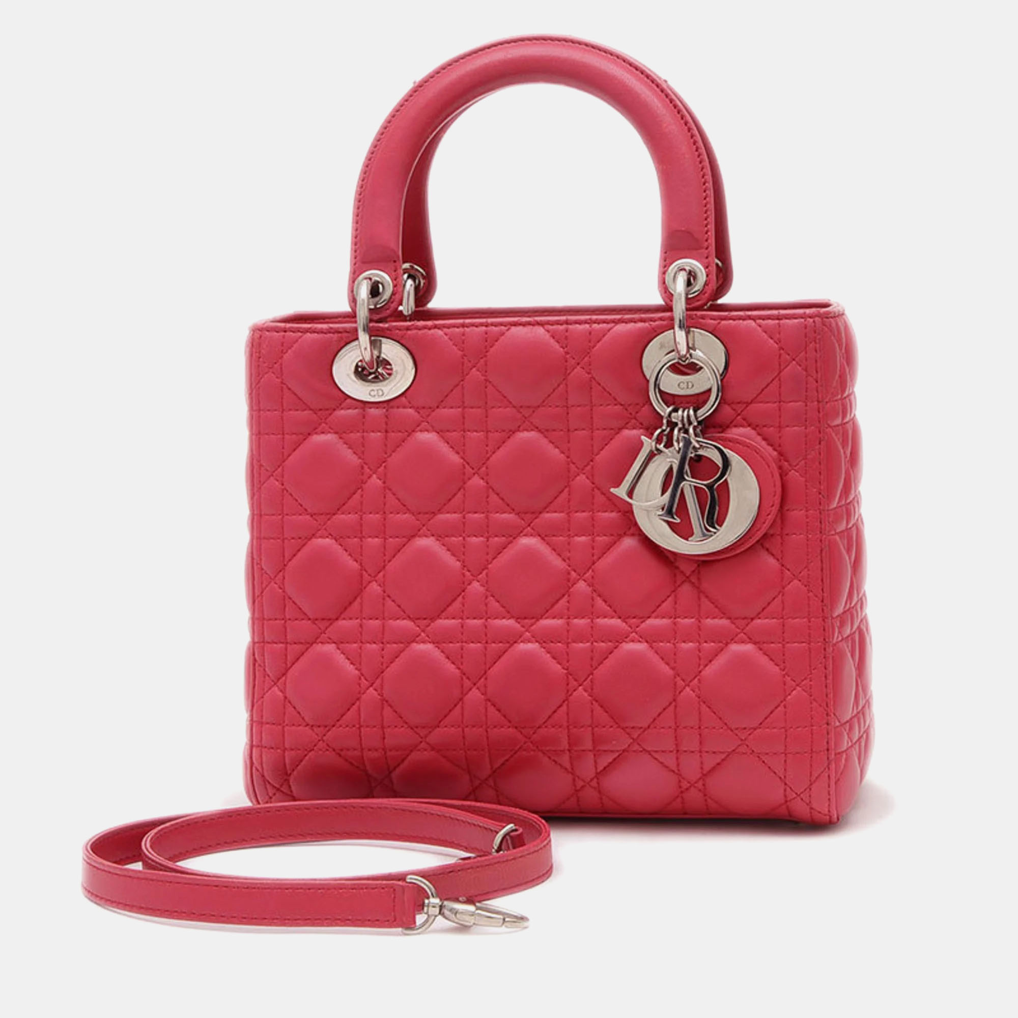 Dior Red Leather Lady Dior Medium Handbag