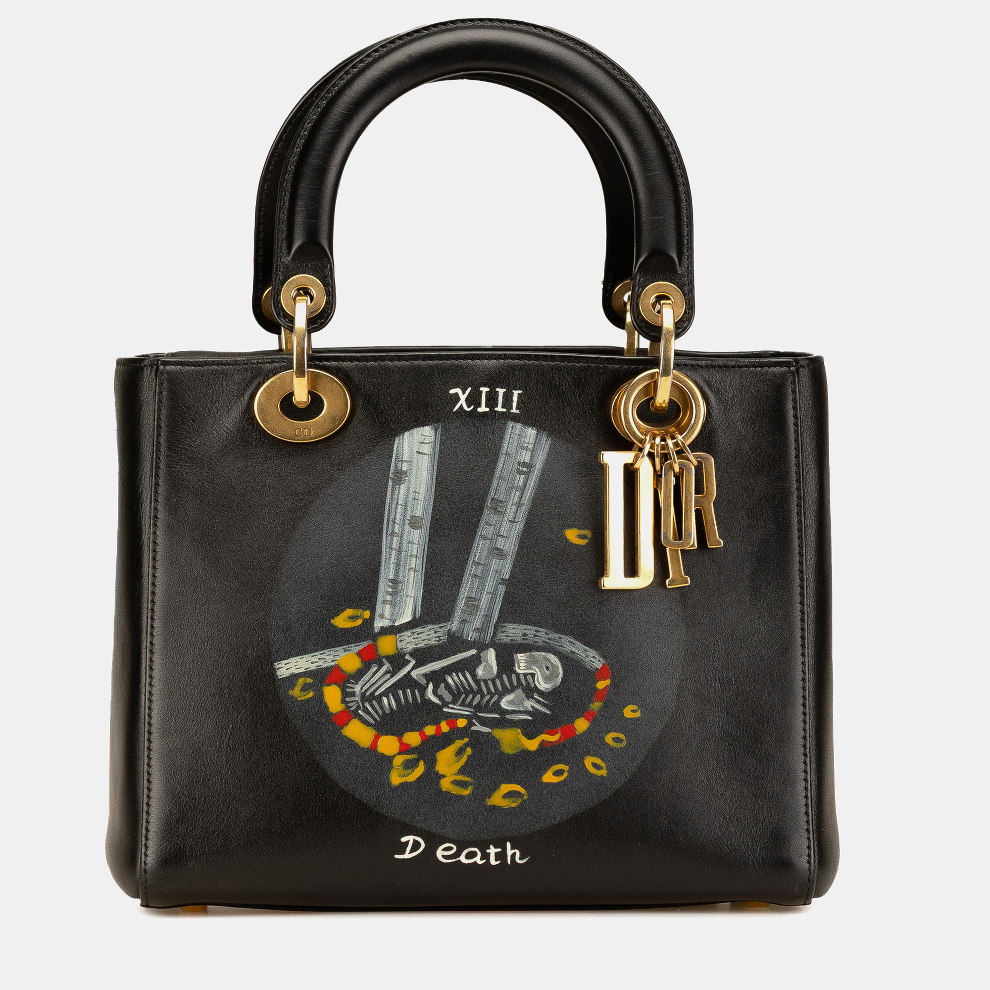 Dior Black Medium Calfskin Death Tarot Card Lady Dior Bag