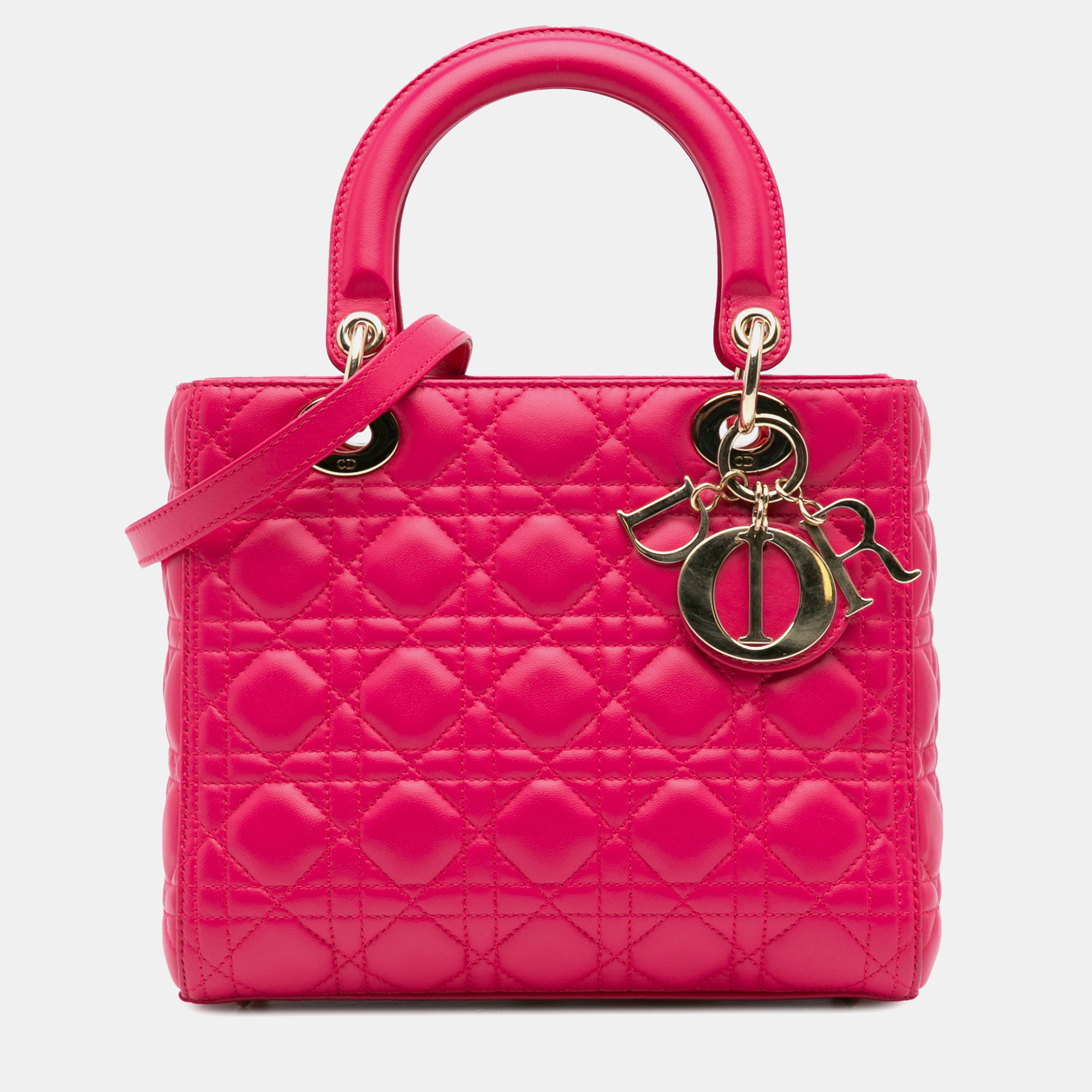 Dior Pink Lambskin Medium Cannage Lady Dior Handbag