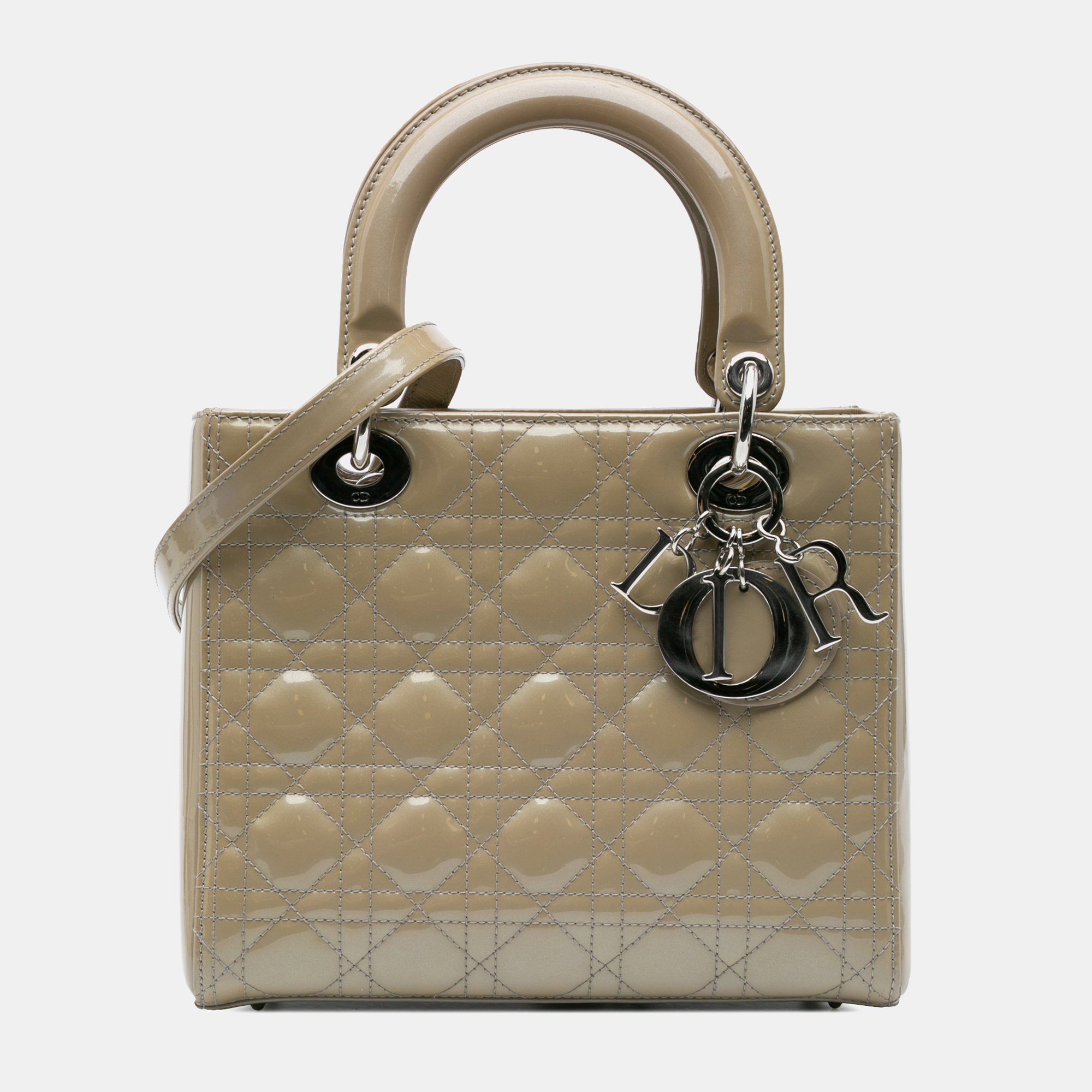 Dior Beige Patent Leather Medium Cannage Lady Dior Tote Bag