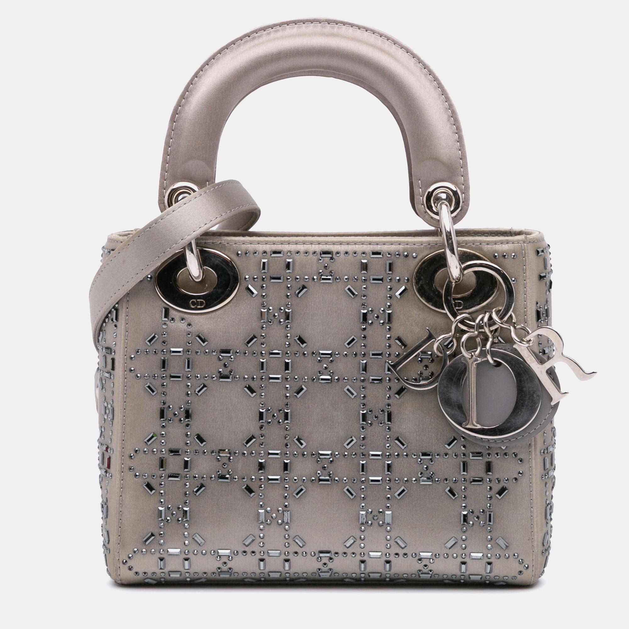 Dior Grey Mini Satin Cannage Beaded Lady Dior