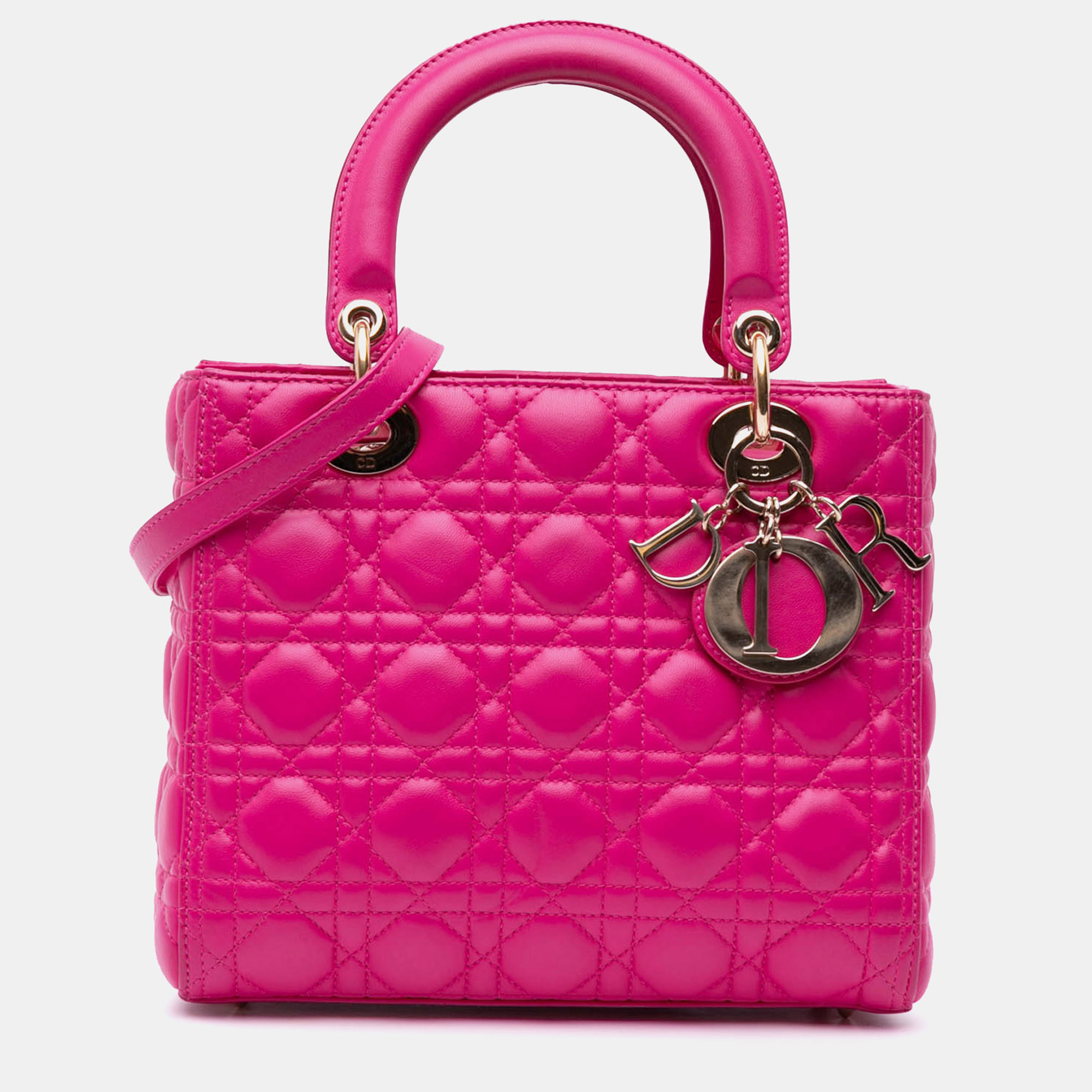 Dior Hot Pink Leather Medium Cannage Lady Dior Tote Bag