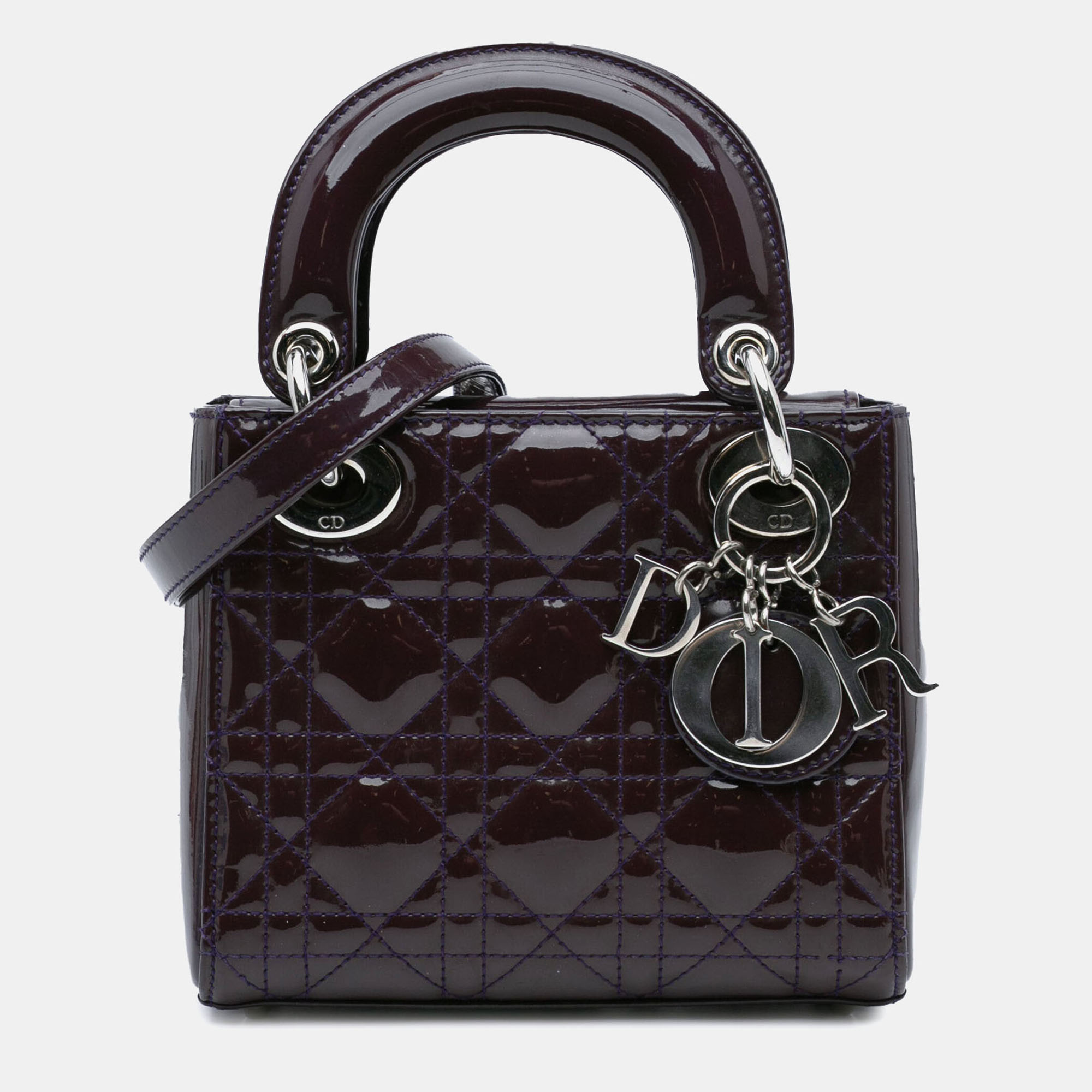 Dior Plum Patent Cannage Mini Lady Dior Bag