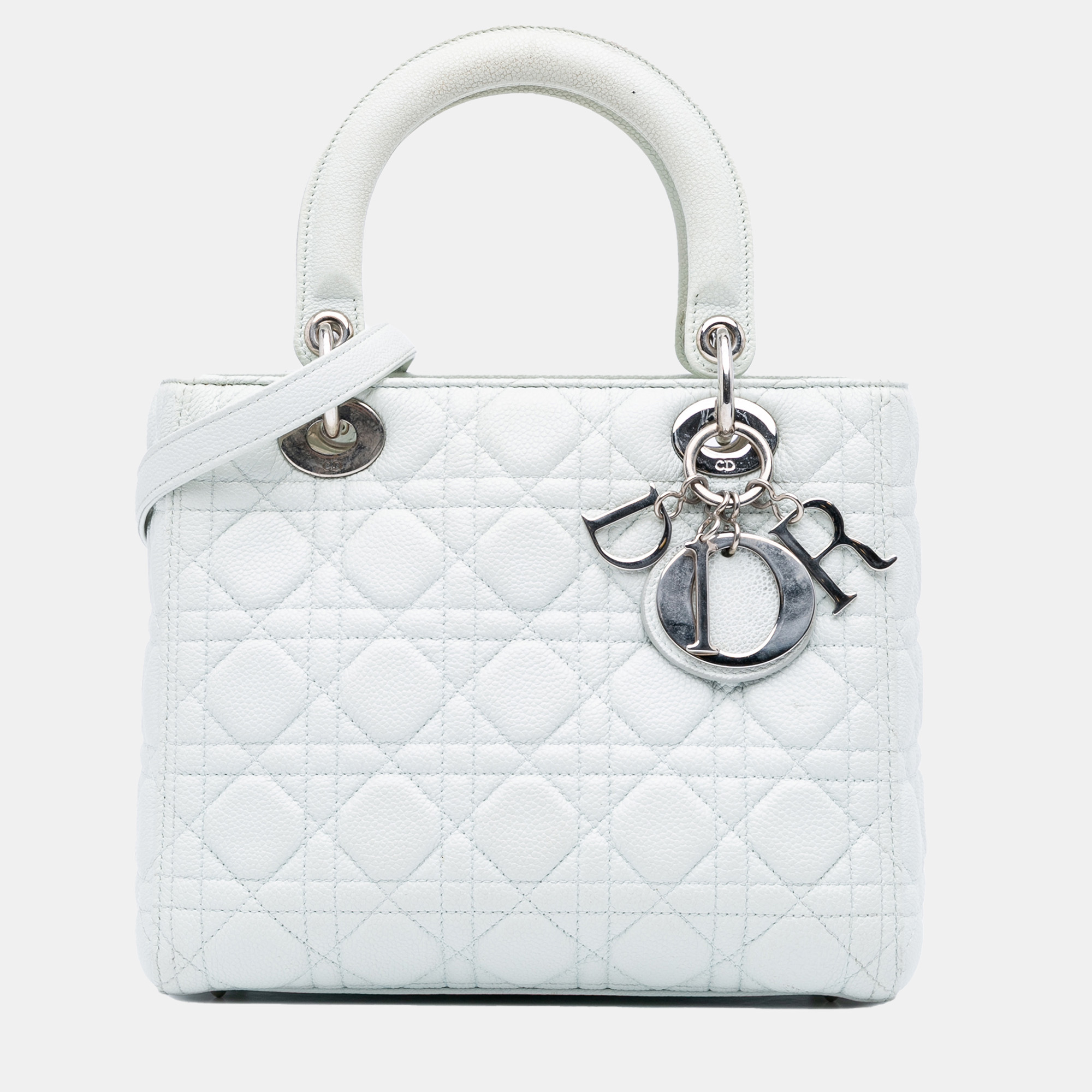 Dior White Medium Grained Calfskin Cannage Lady Dior