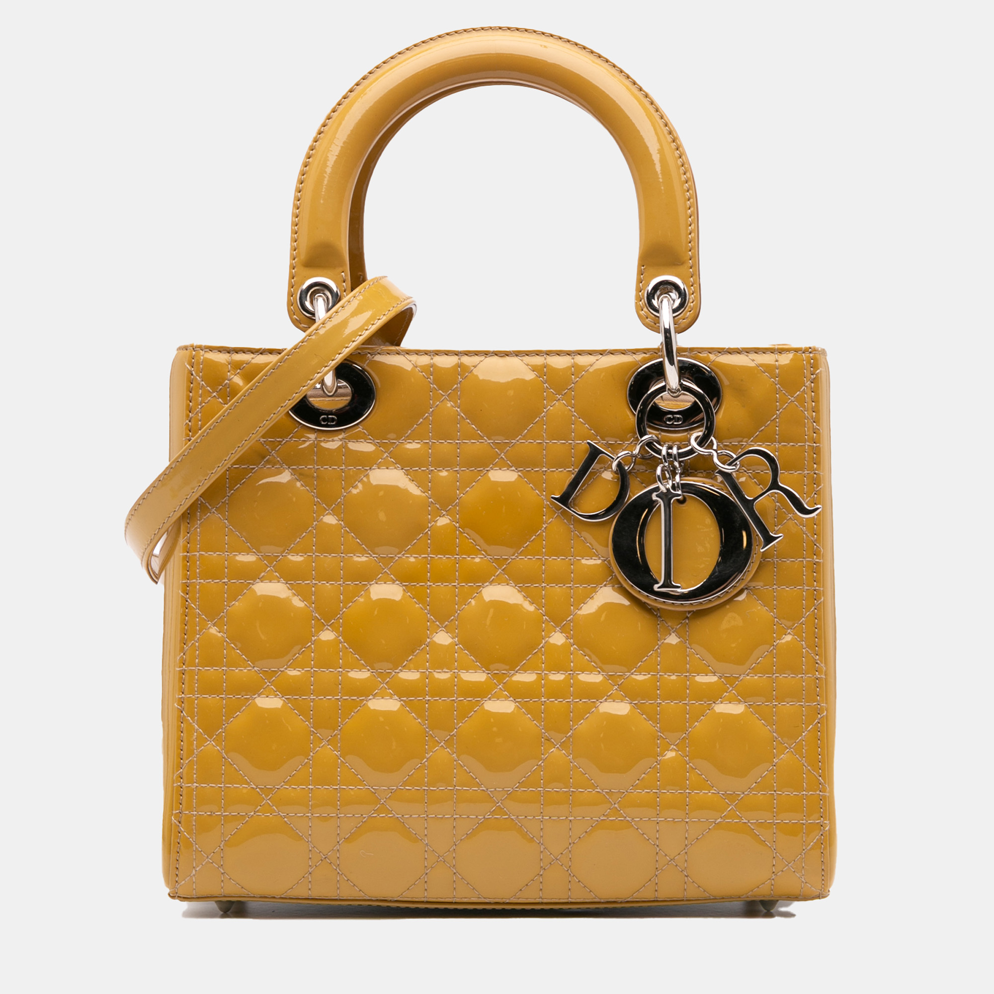 Dior Yellow Medium Patent Cannage Lady Dior