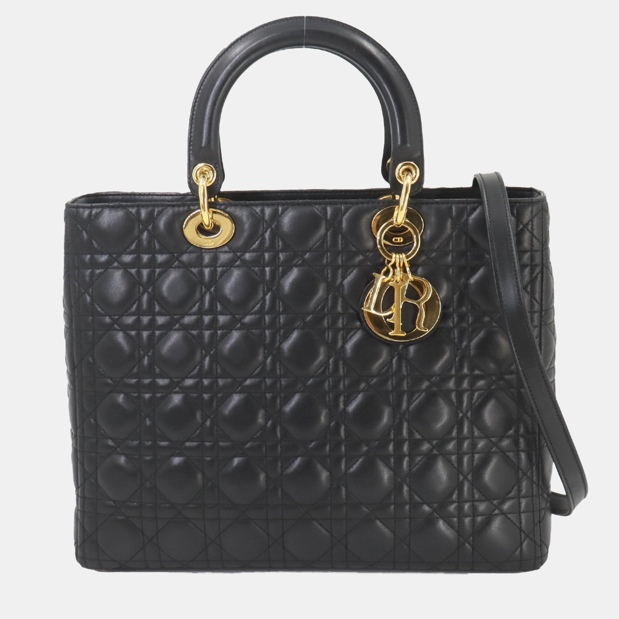 Dior Black Leather Lady Dior Large Tote Bag