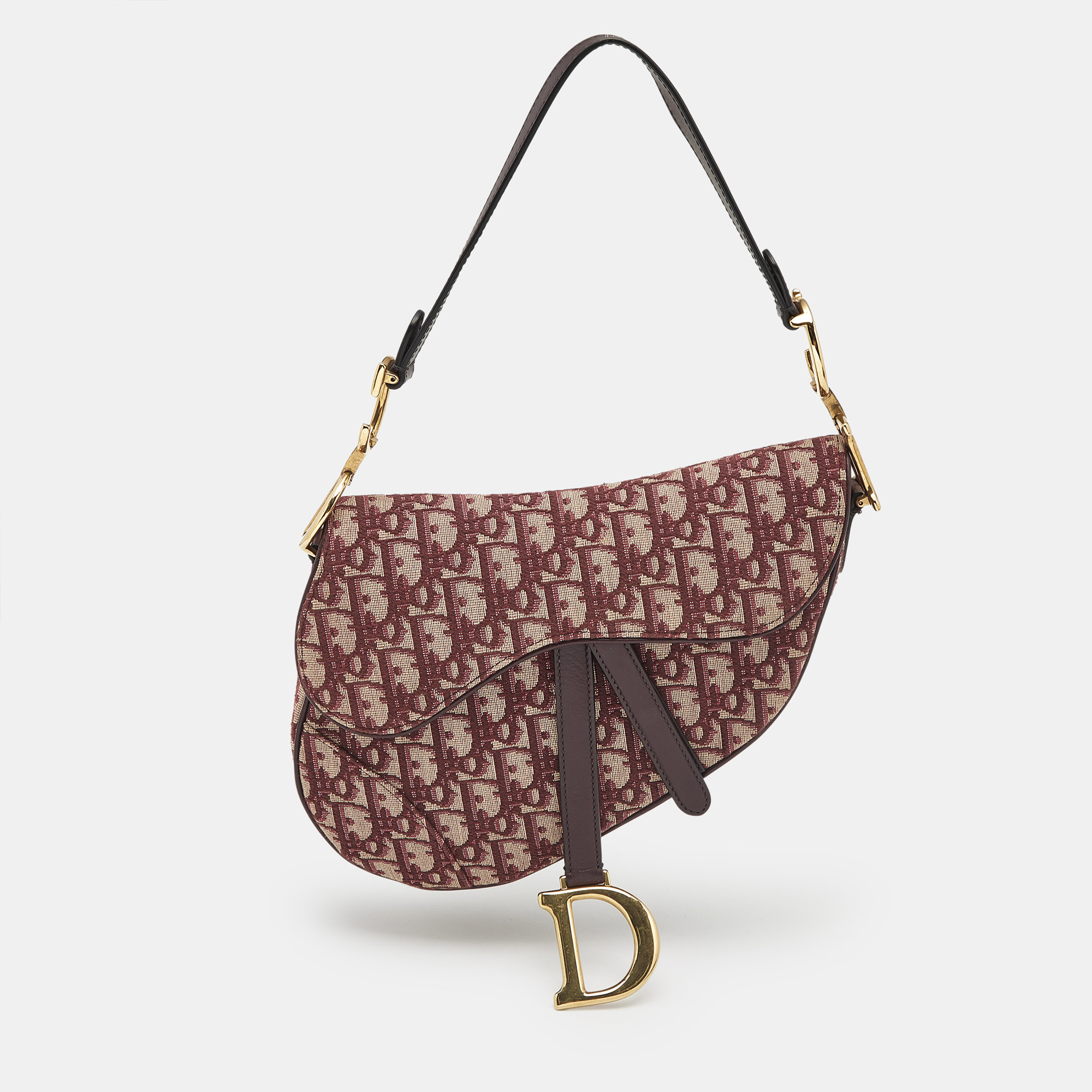 Dior Burgundy Oblique Canvas and Leather Saddle Bag