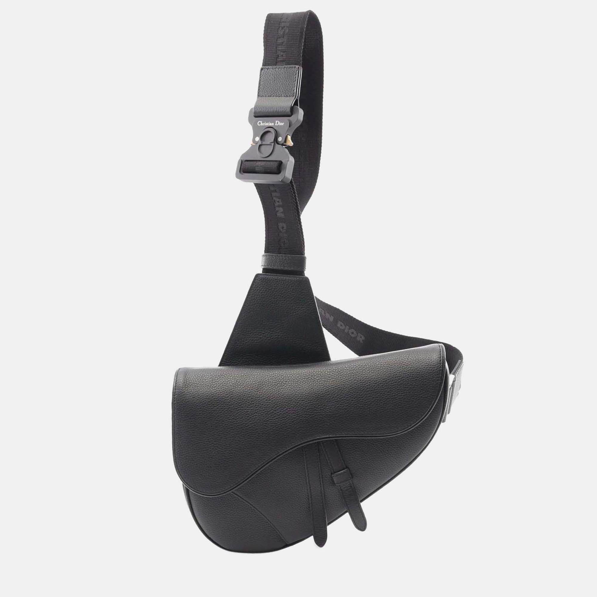 Dior Black Kim Jones Grained Calfskin Saddle Bag