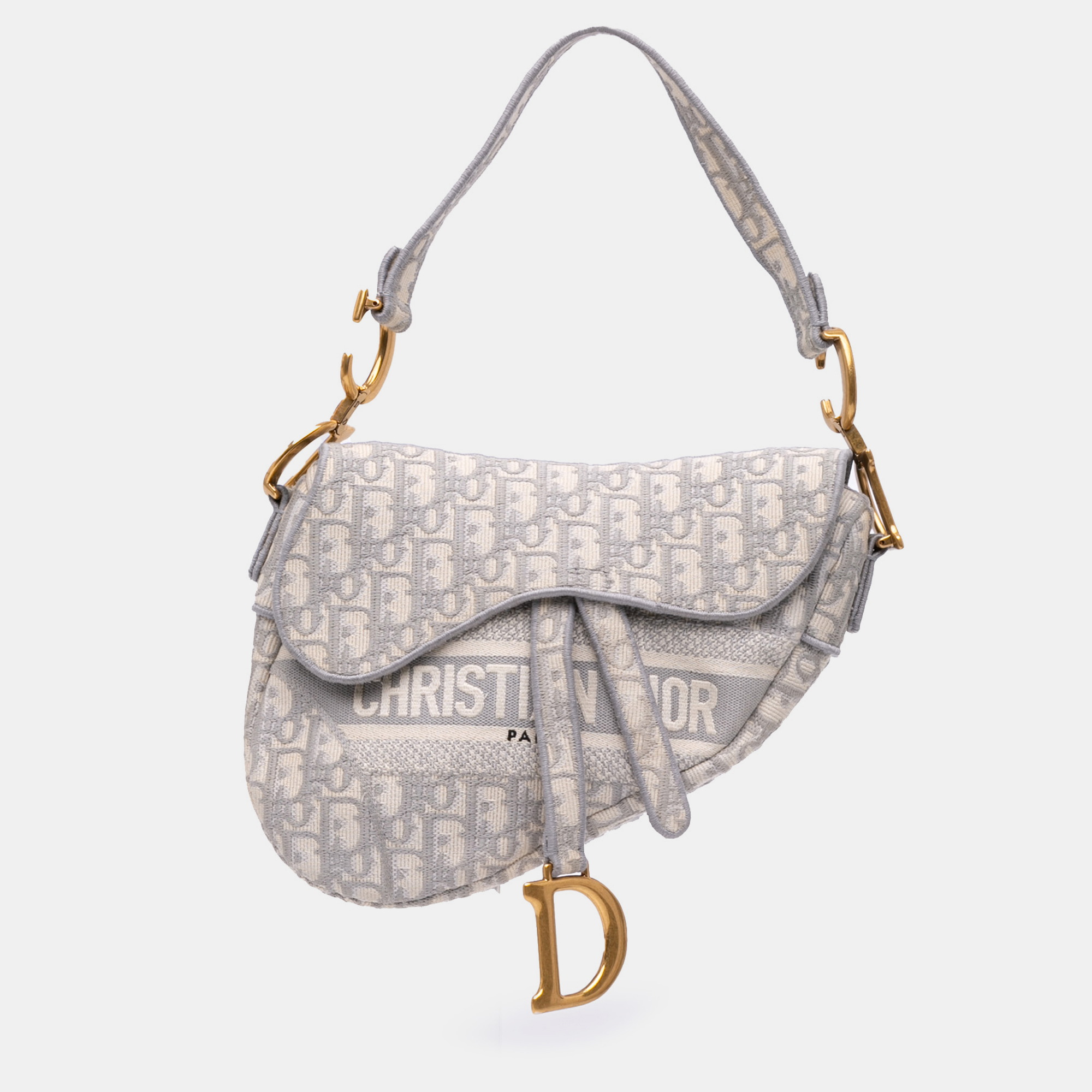 Dior Grey Oblique Embroidered Canvas Saddle Bag