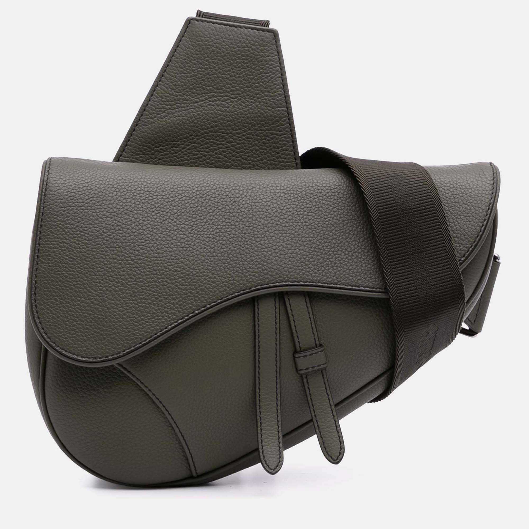 Dior Grey Grained Calfskin Saddle Bag