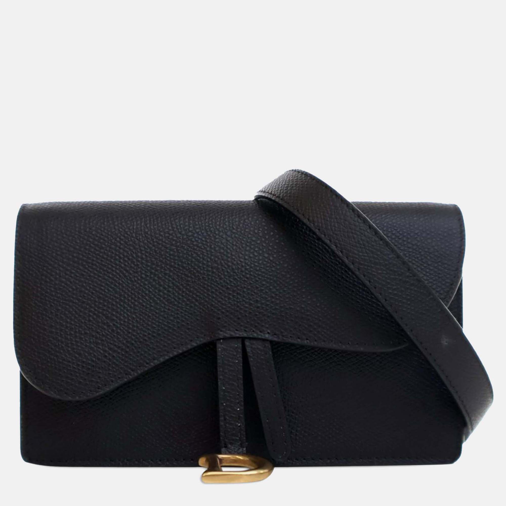 Dior Black Grained Calfskin Saddle Belt Bag