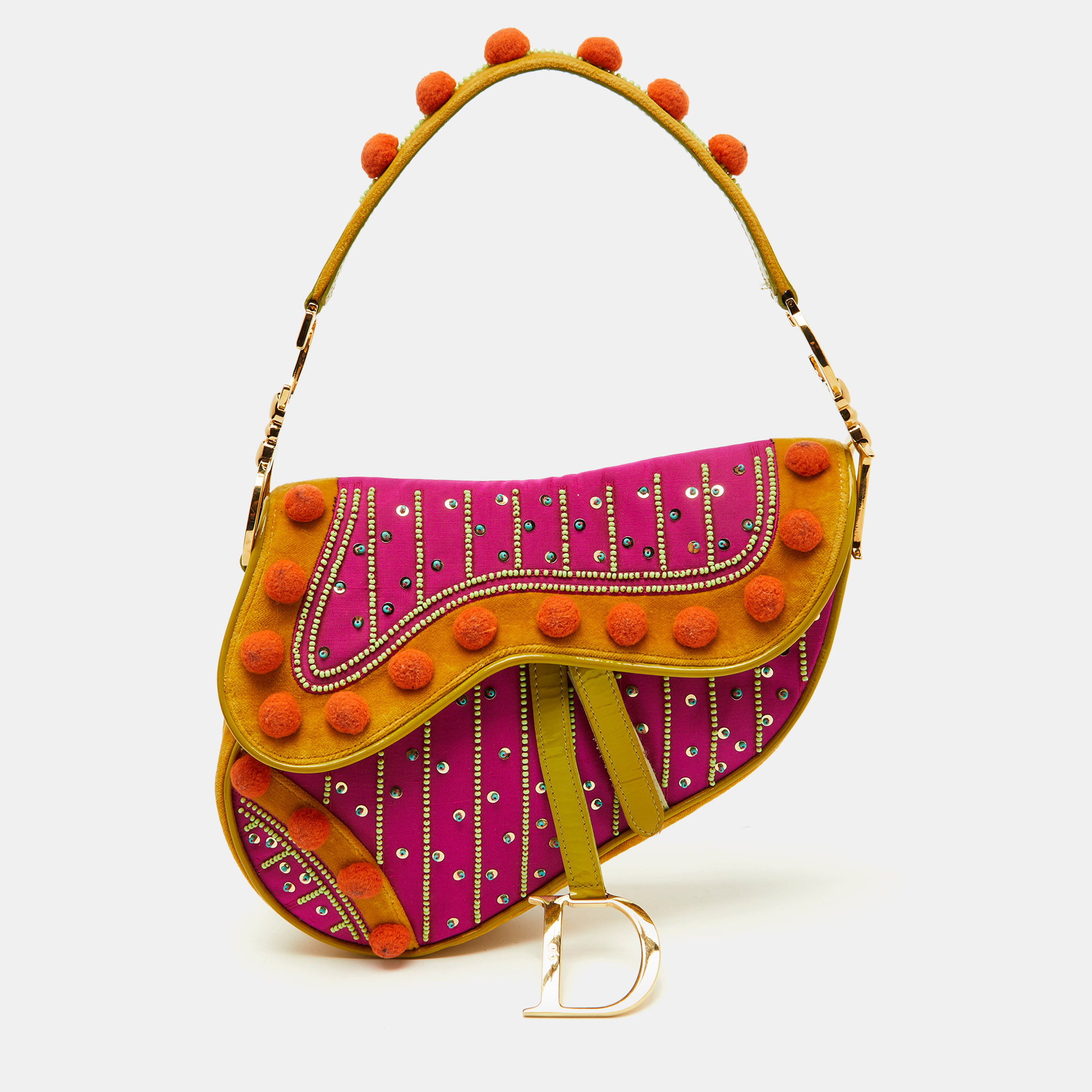 Dior Multicolor Velvet and Patent Leather Limited Edition Pom Pom Embellished Saddle Bag
Dior Multicolor Velvet and Patent Leather Limited Edition Pom Pom Embellished Saddle Bag