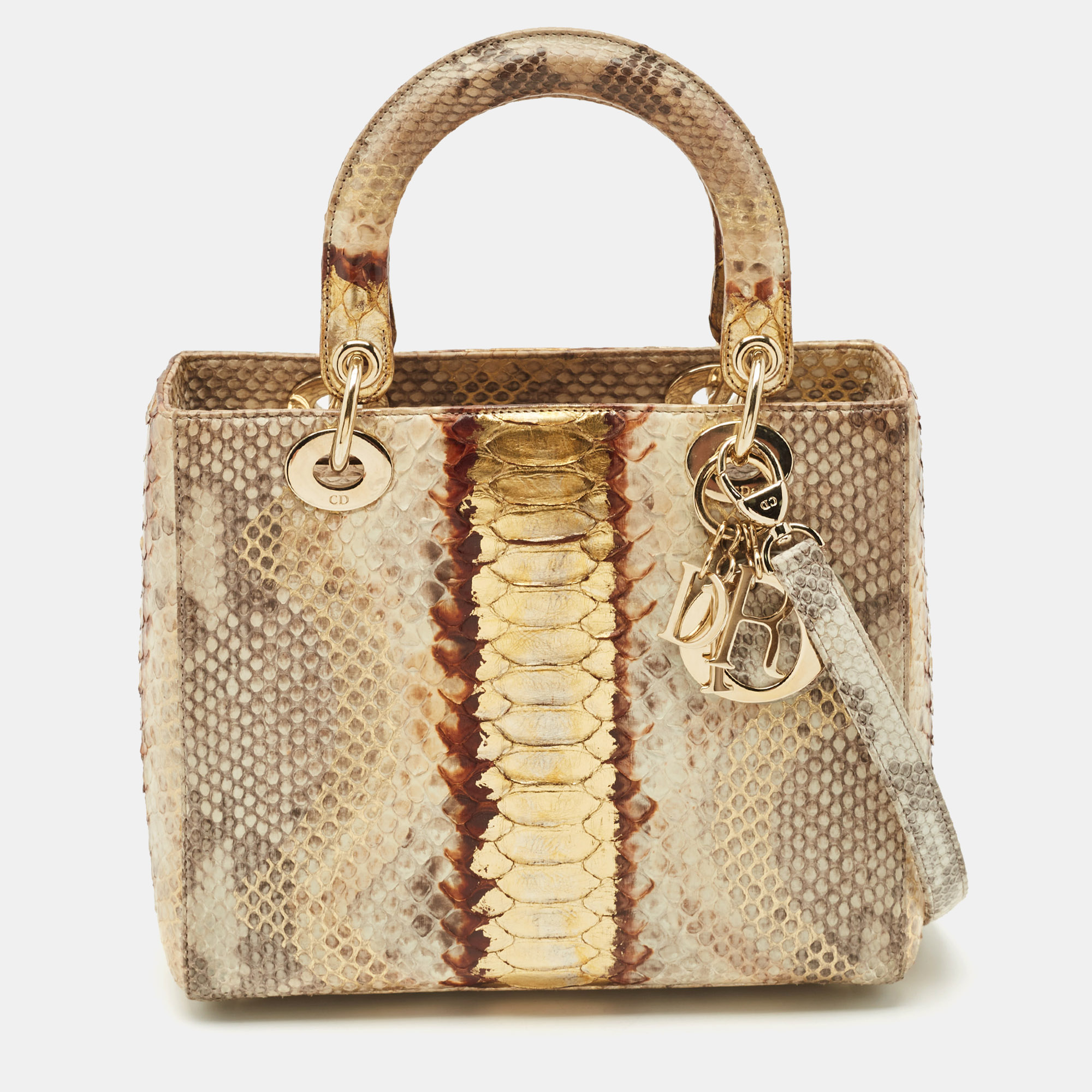 Dior Gold/Beige Python Medium Lady Dior Tote - Dior - Modalova