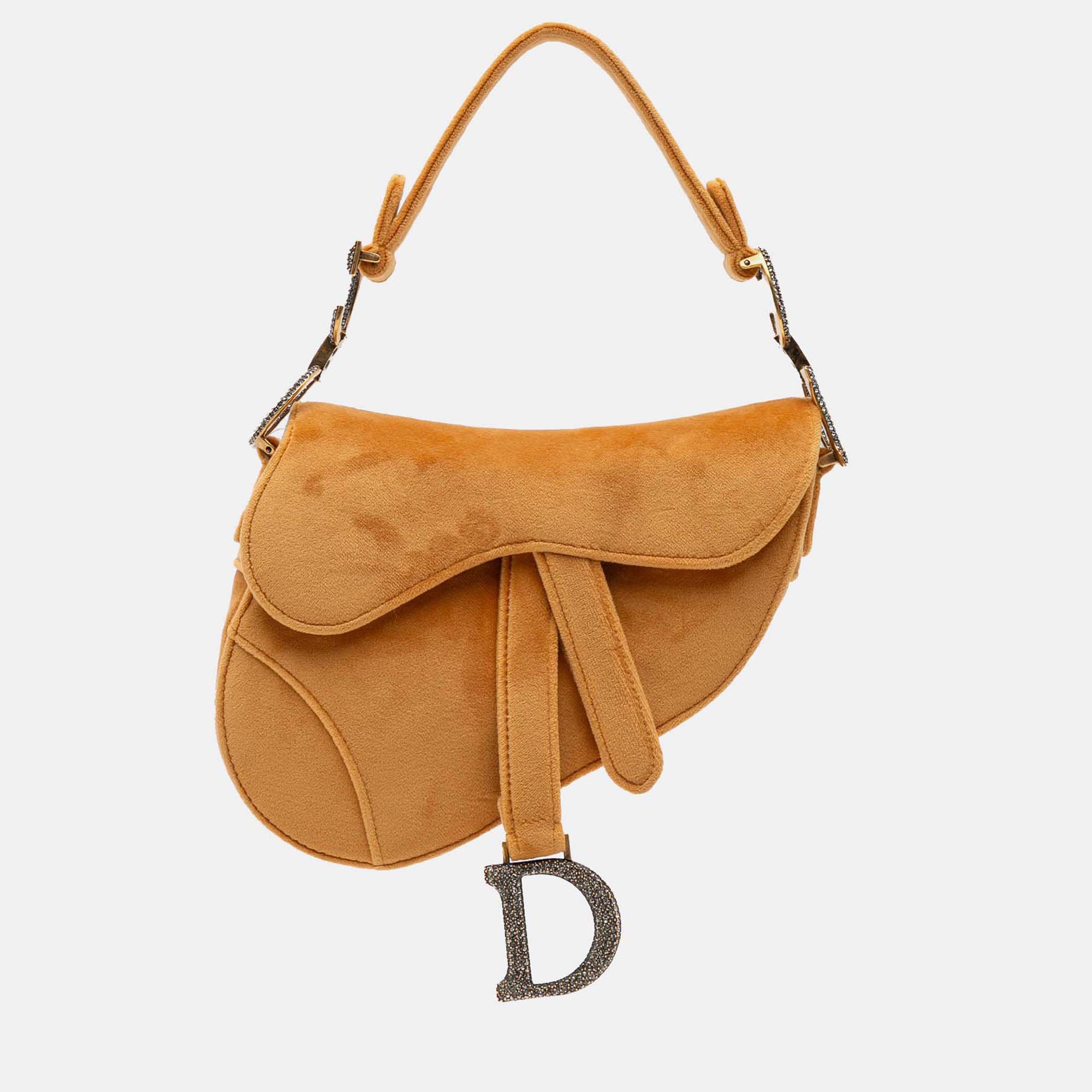 Dior Mini Saddle Orange Crystal Embellished Velvet Shoulder Bag
Dior Mini Saddle Orange Crystal Embellished Velvet Shoulder Bag