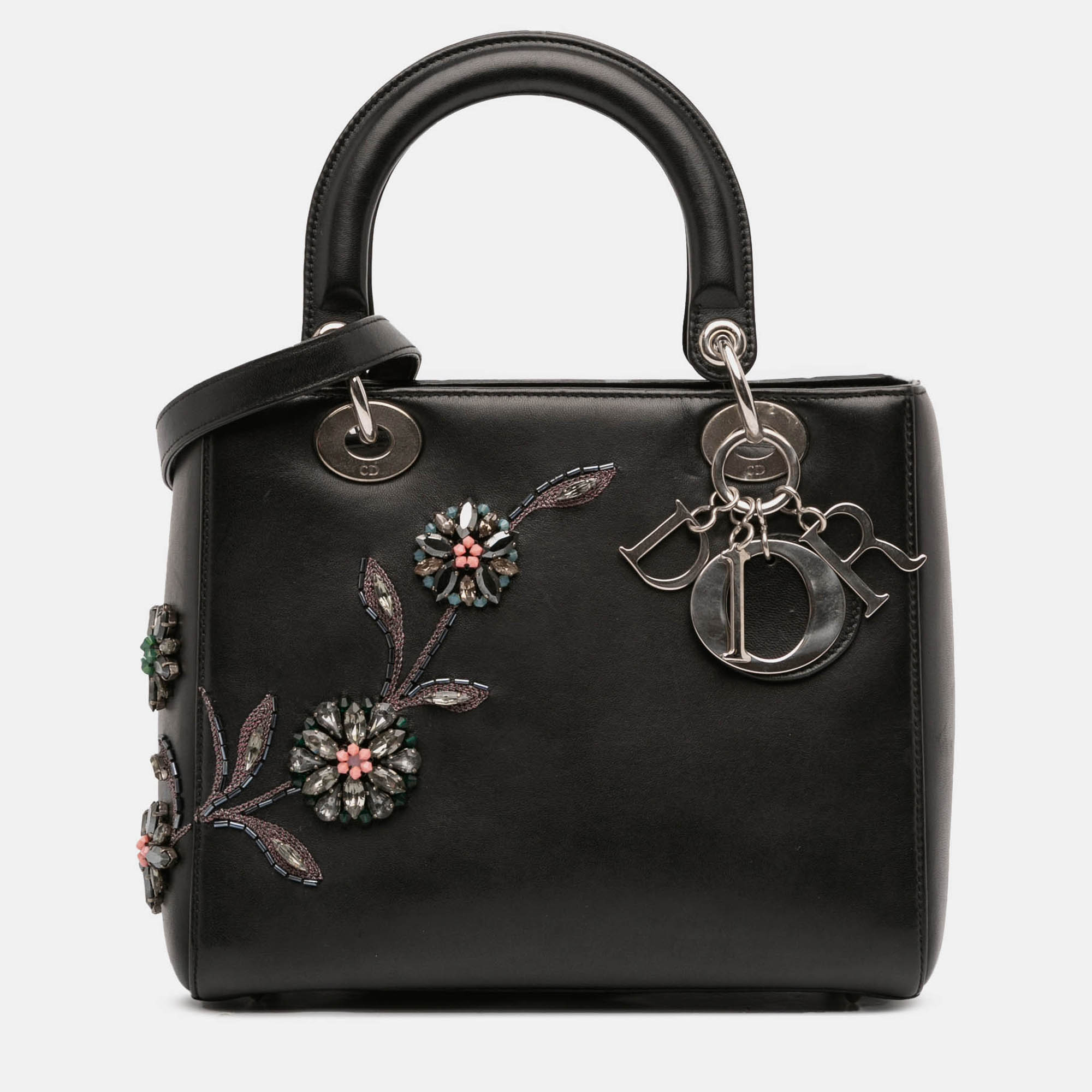 Dior Black Medium Beaded Floral Embellished Lambskin Lady Dior 
Dior Black Medium Beaded Floral Embellished Lambskin Lady Dior