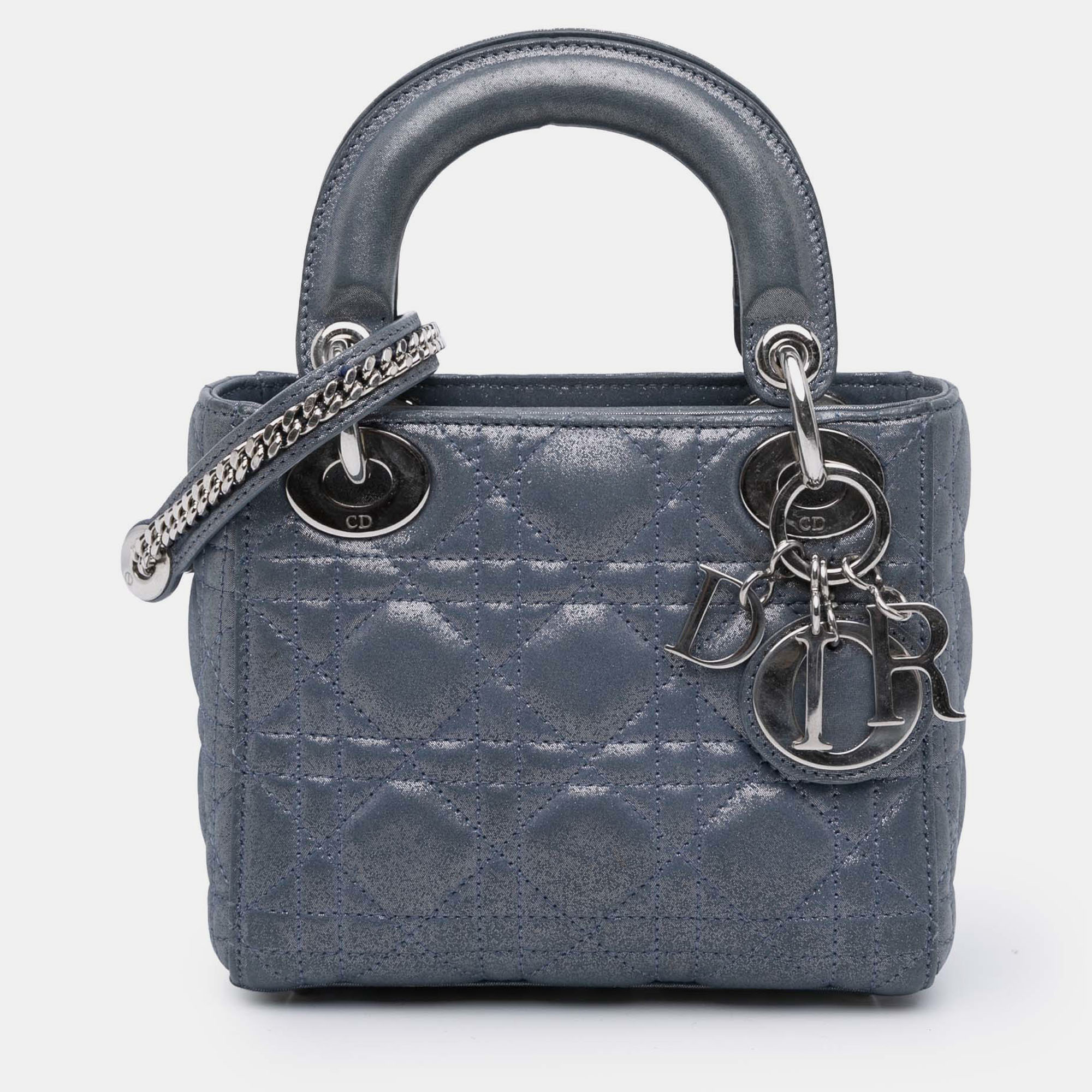 Dior Blue Mini Iridescent Lambskin Cannage Lady Dior 
Dior Blue Mini Iridescent Lambskin Cannage Lady Dior