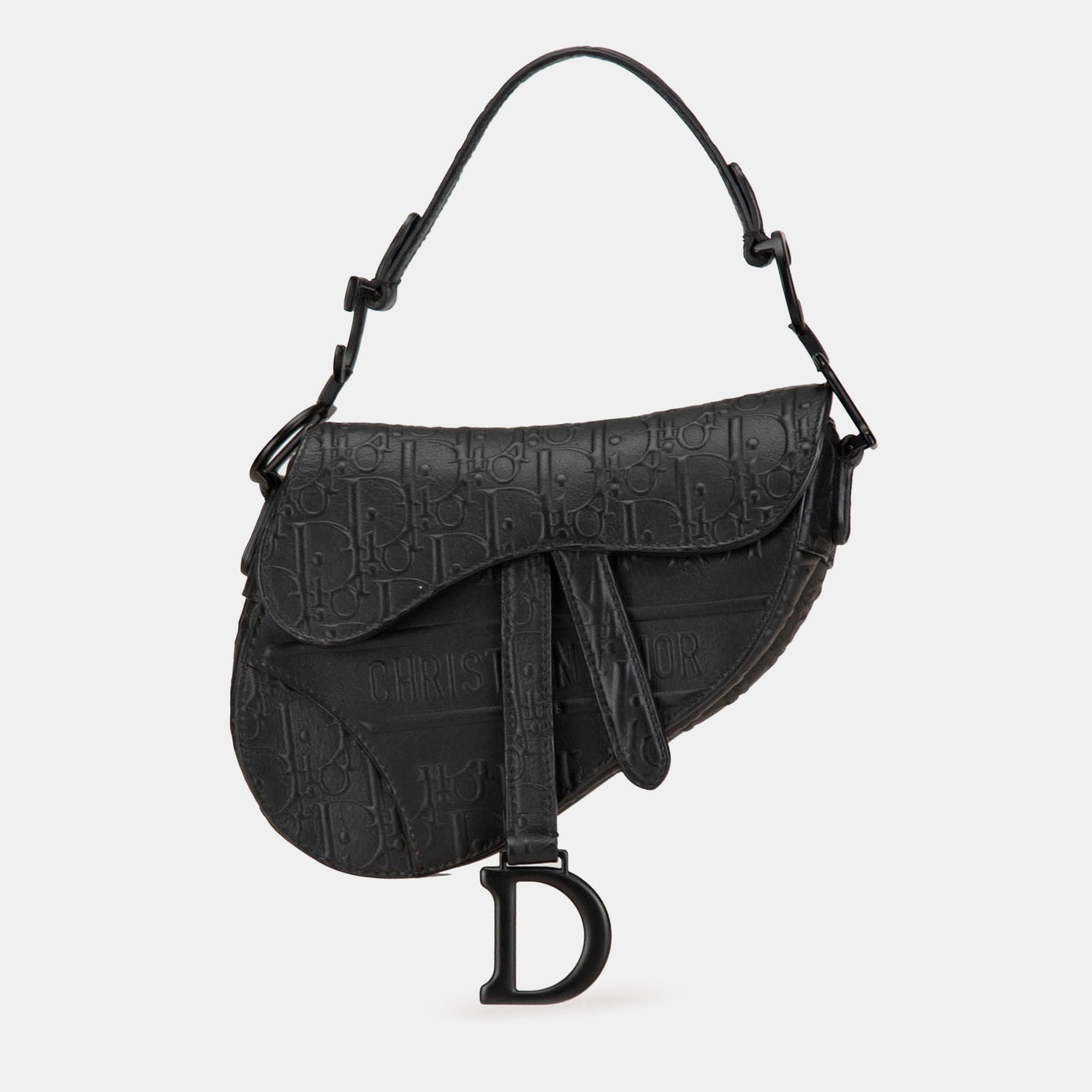 Dior Black Mini Oblique Embossed Calfskin Saddle Bag