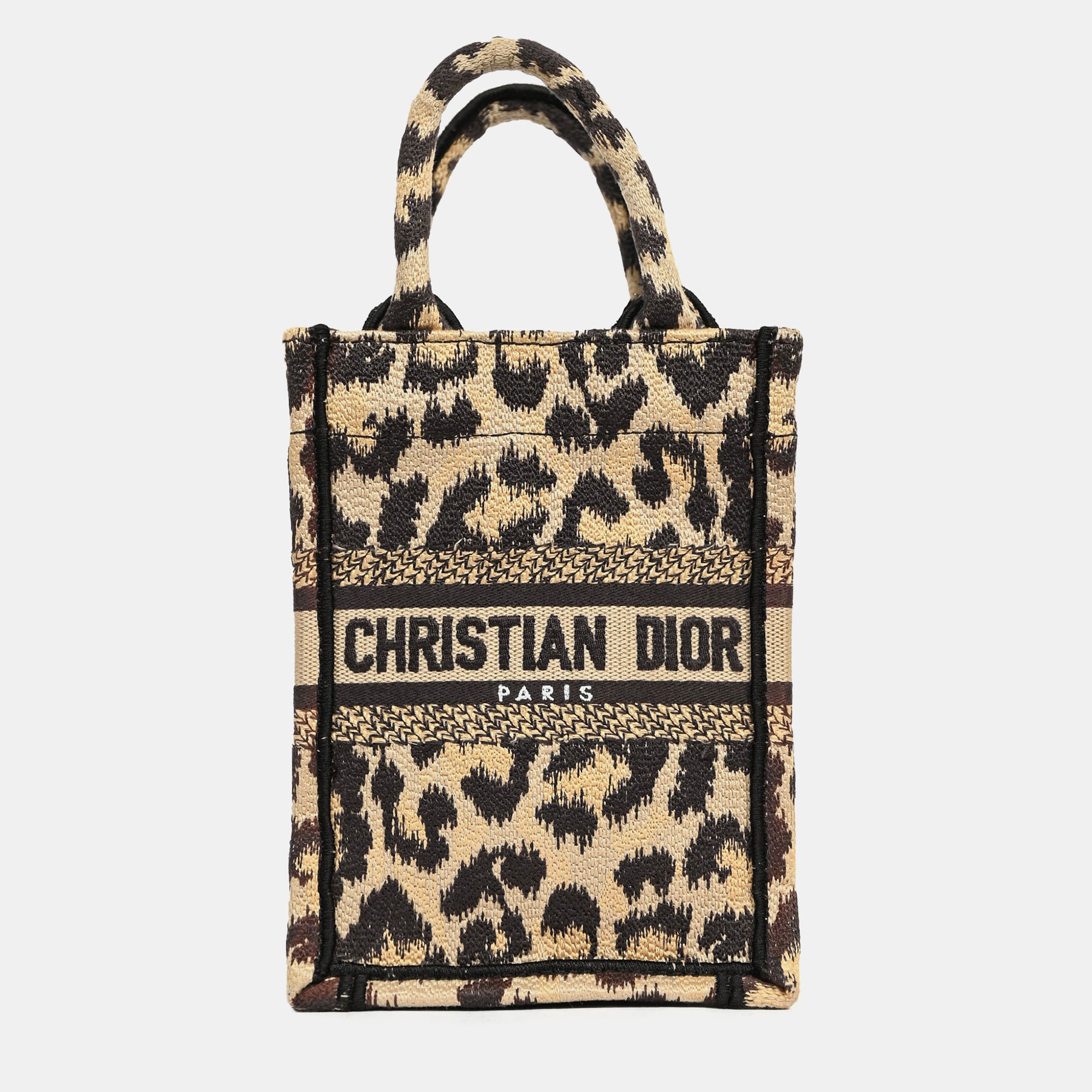 Christian Dior Beige/Black Leopard Canvas Mini Book Tote Phone Bag
Christian Dior Beige/Black Leopard Canvas Mini Book Tote Phone Bag