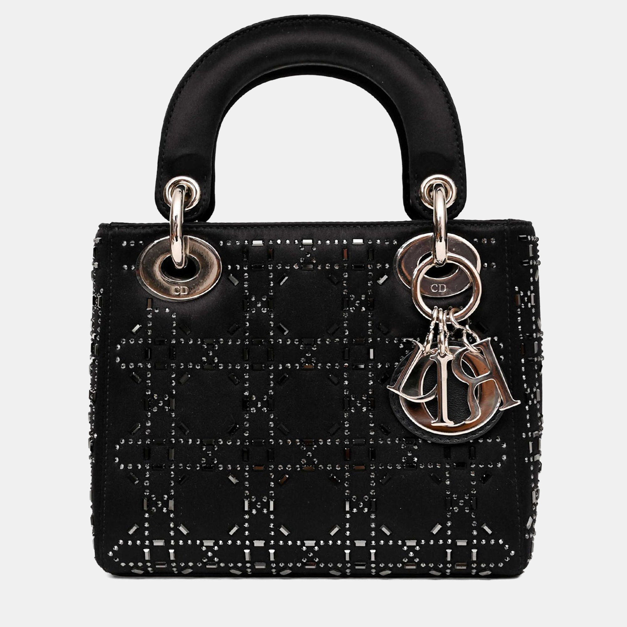 Christian Dior 2018 Black Satin Crystal Embellished Mini Lady Dior with Strap
Christian Dior 2018 Black Satin Crystal Embellished Mini Lady Dior with Strap