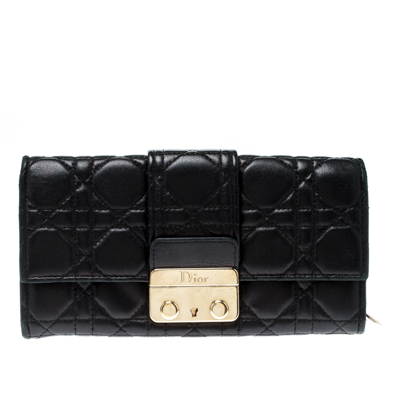 Image of Dior Black Cannage Quilted New Lock Wallet on Chain