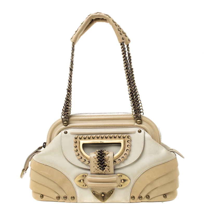 Image of Dior Beige Nubuck Leather Jeanne Small Frame Satchel