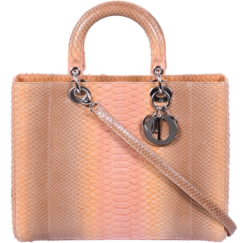 Dior Beige/Pink Python Large Lady Dior Bag