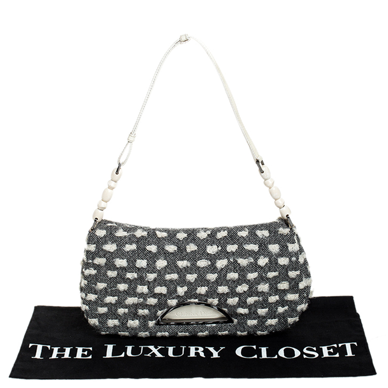 Dior Grey Tweed Limited Edition Beaded Malice Shoulder Bag