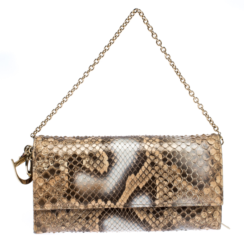 Image of Dior Beige Python Lady Dior Wallet On Chain