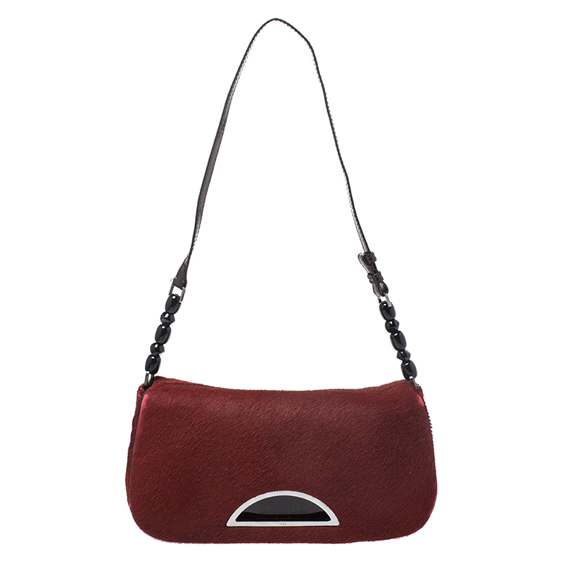 Image of Dior Red Pony Hair Malice Shoulder Bag
